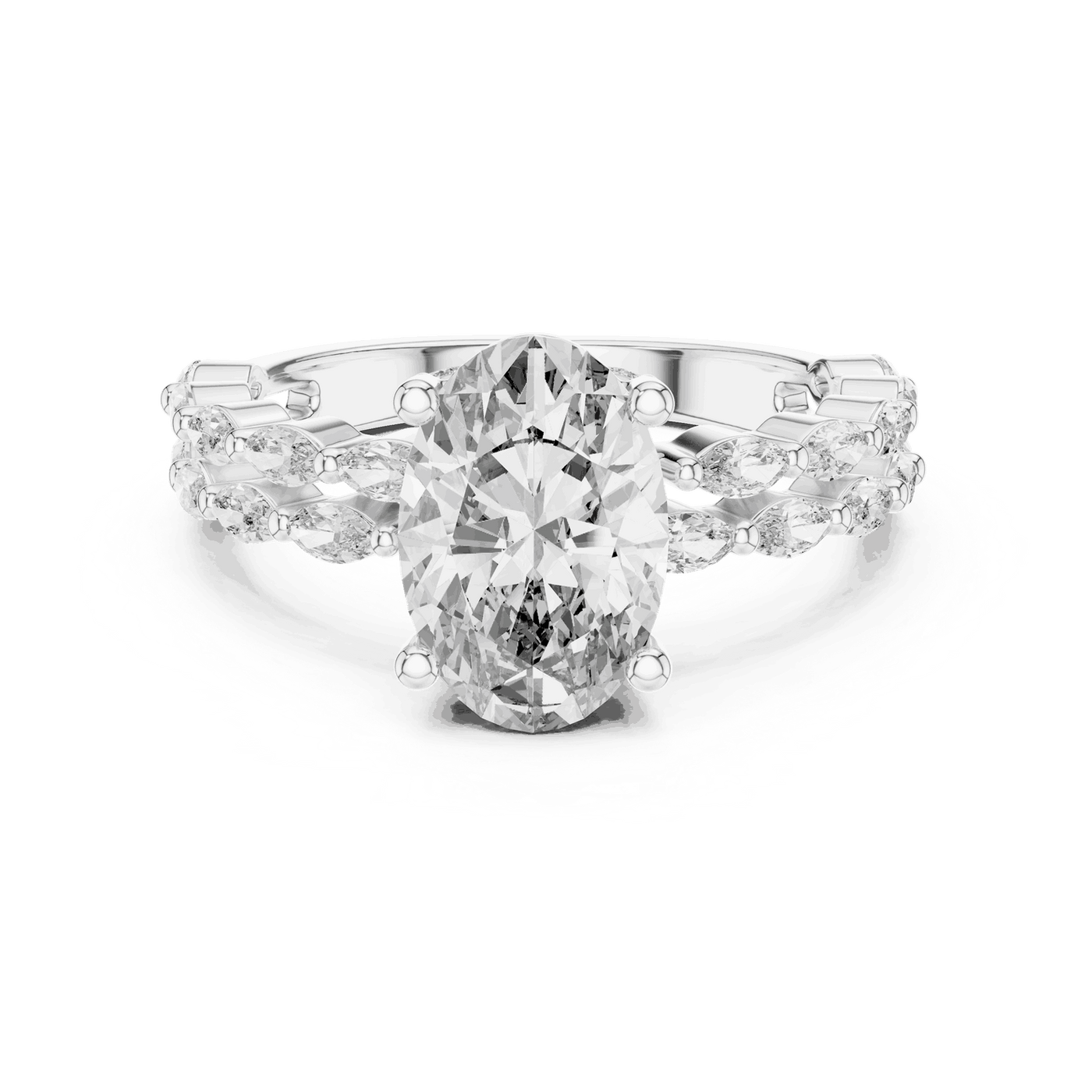 Oval Lab Grown Diamond Engagement Ring with Marquise Band