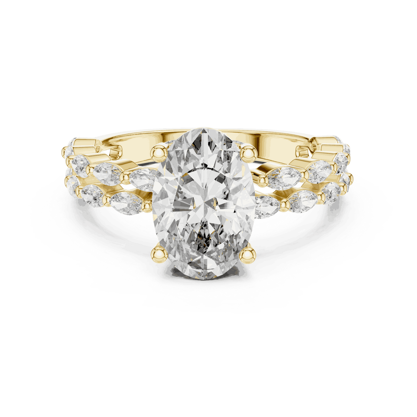 Oval Lab Grown Diamond Engagement Ring with Marquise Band