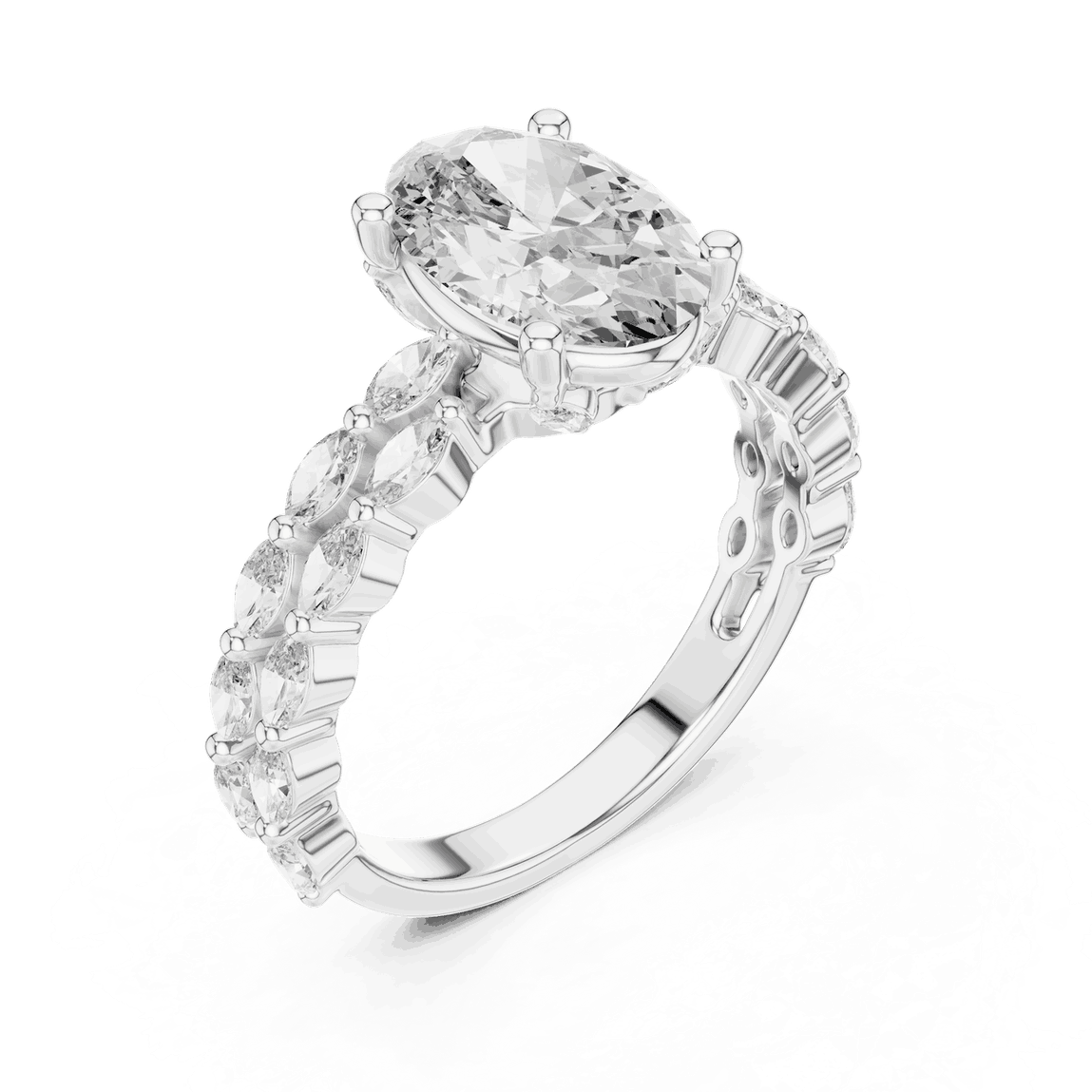 Oval Lab Grown Diamond Engagement Ring with Marquise Band