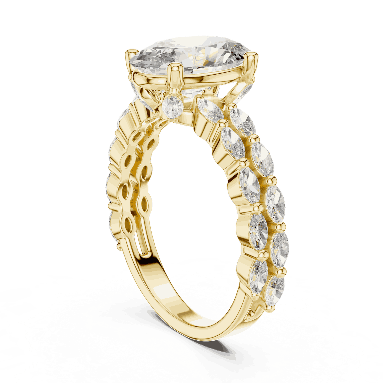 Oval Lab Grown Diamond Engagement Ring with Marquise Band