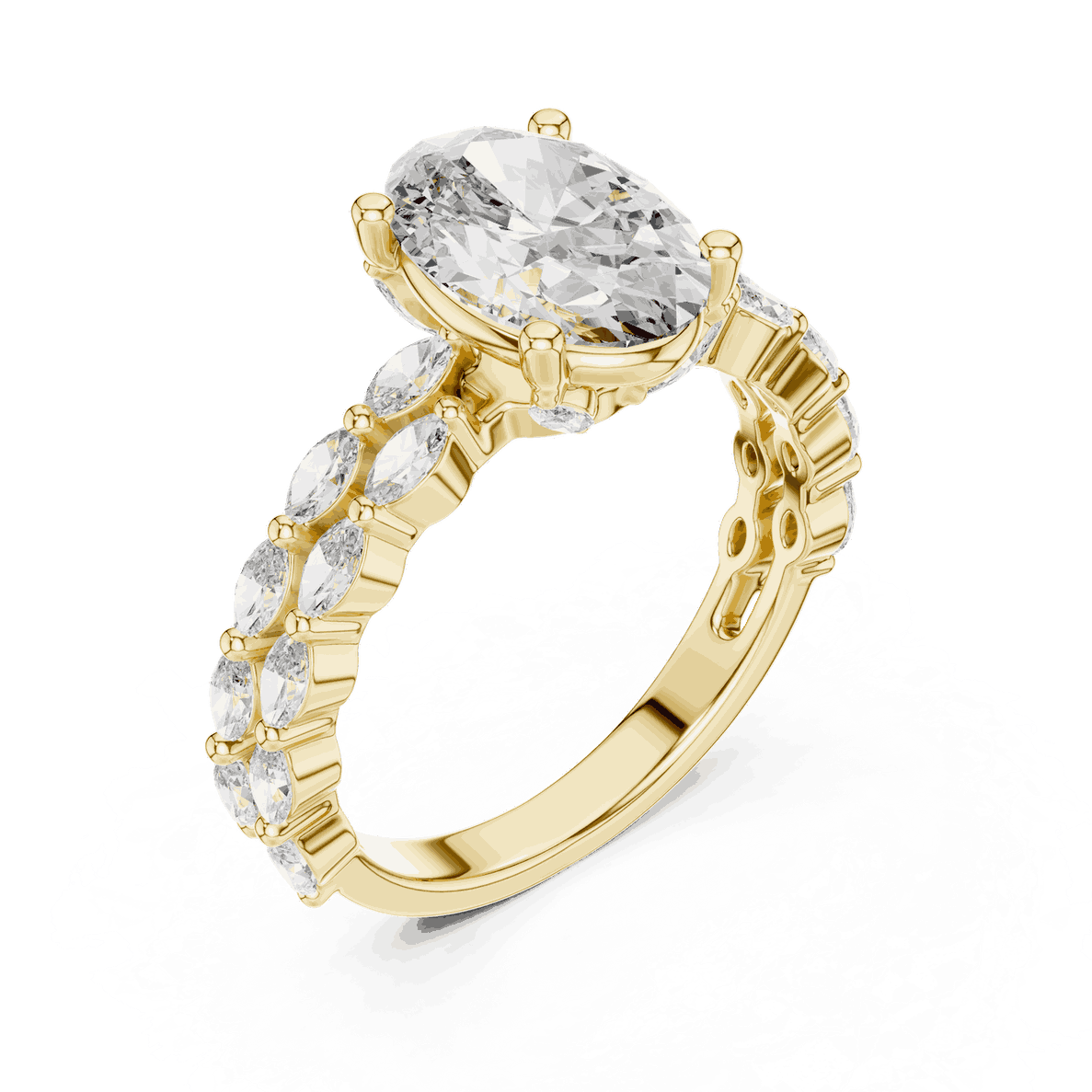 Oval Lab Grown Diamond Engagement Ring with Marquise Band