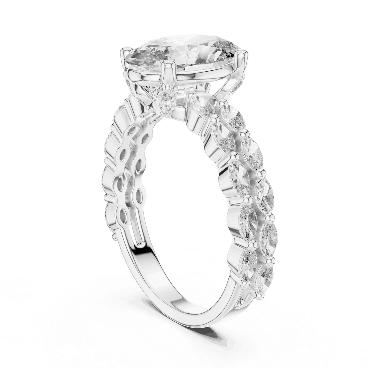 Oval Lab Grown Diamond Engagement Ring with Marquise Band