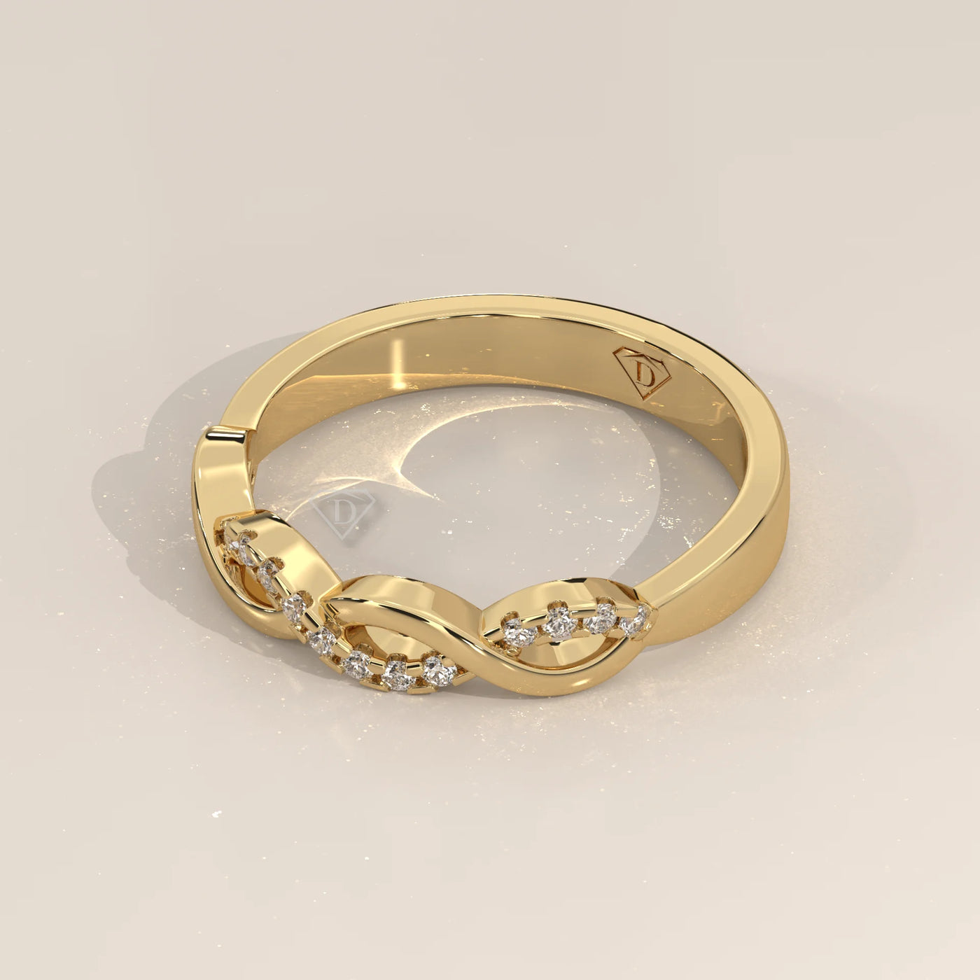 Angle View: Round Diamond Wedding Band with Pavé Setting in Yellow Gold – Lab Grown – Driona Jewels