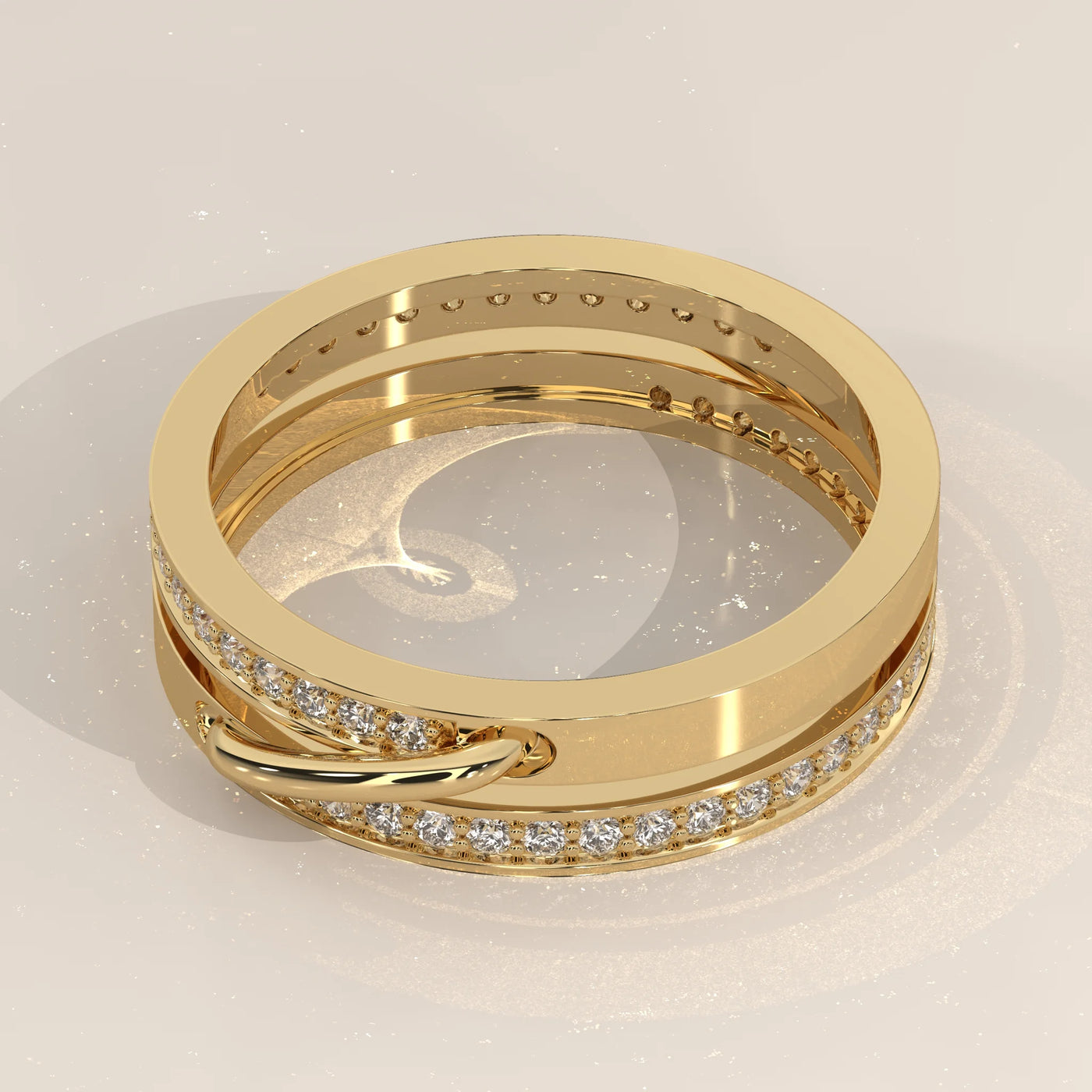Angle View: Round Diamond Ring with Pavé Setting in Yellow Gold – Lab Grown – Driona Jewels