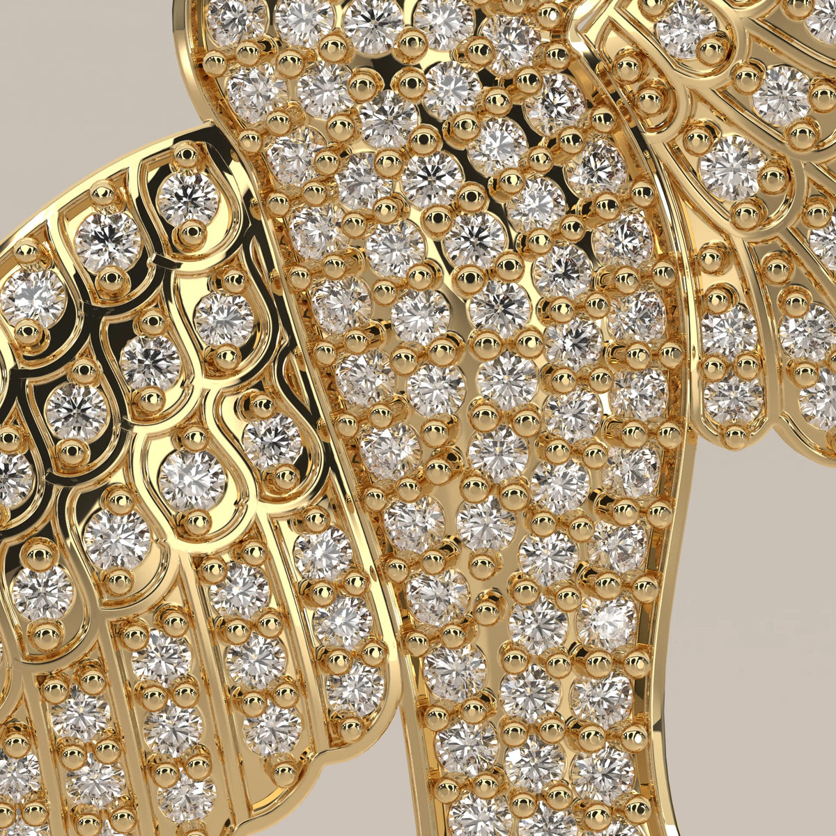 Pave Lab Grown Diamond Swallow Bird Pendant in Flight in yellow gold, product photograph on a plain background.