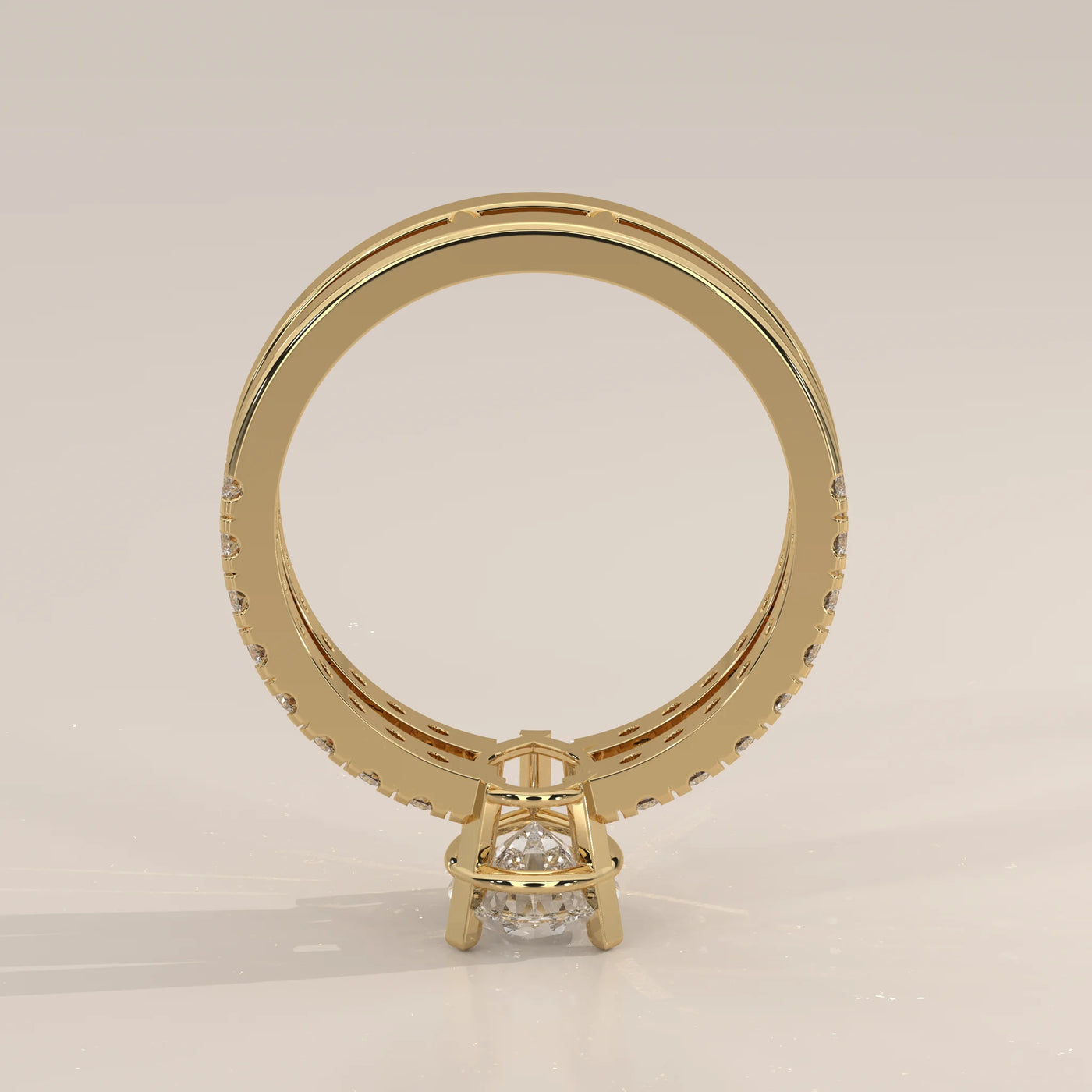 Front View: Pear Diamond Ring with Pavé Setting in Yellow Gold – Lab Grown – Driona Jewels