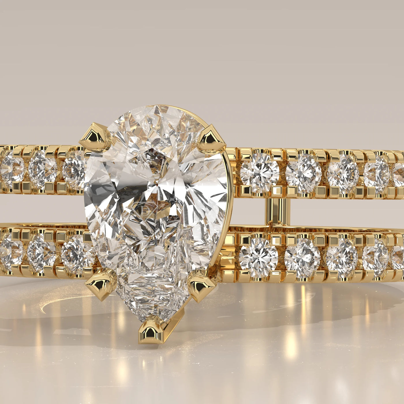 Stone Detail: Pear Lab Grown Diamonds in Pavé Setting – Yellow Gold – Driona Jewels