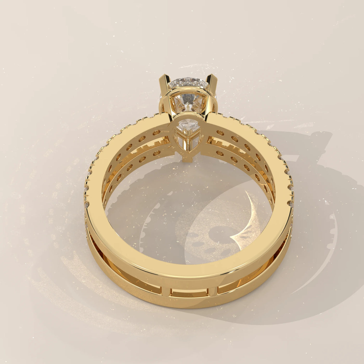 Top View: Pear Diamond Ring with Pavé Setting in Yellow Gold – Lab Grown – Driona Jewels