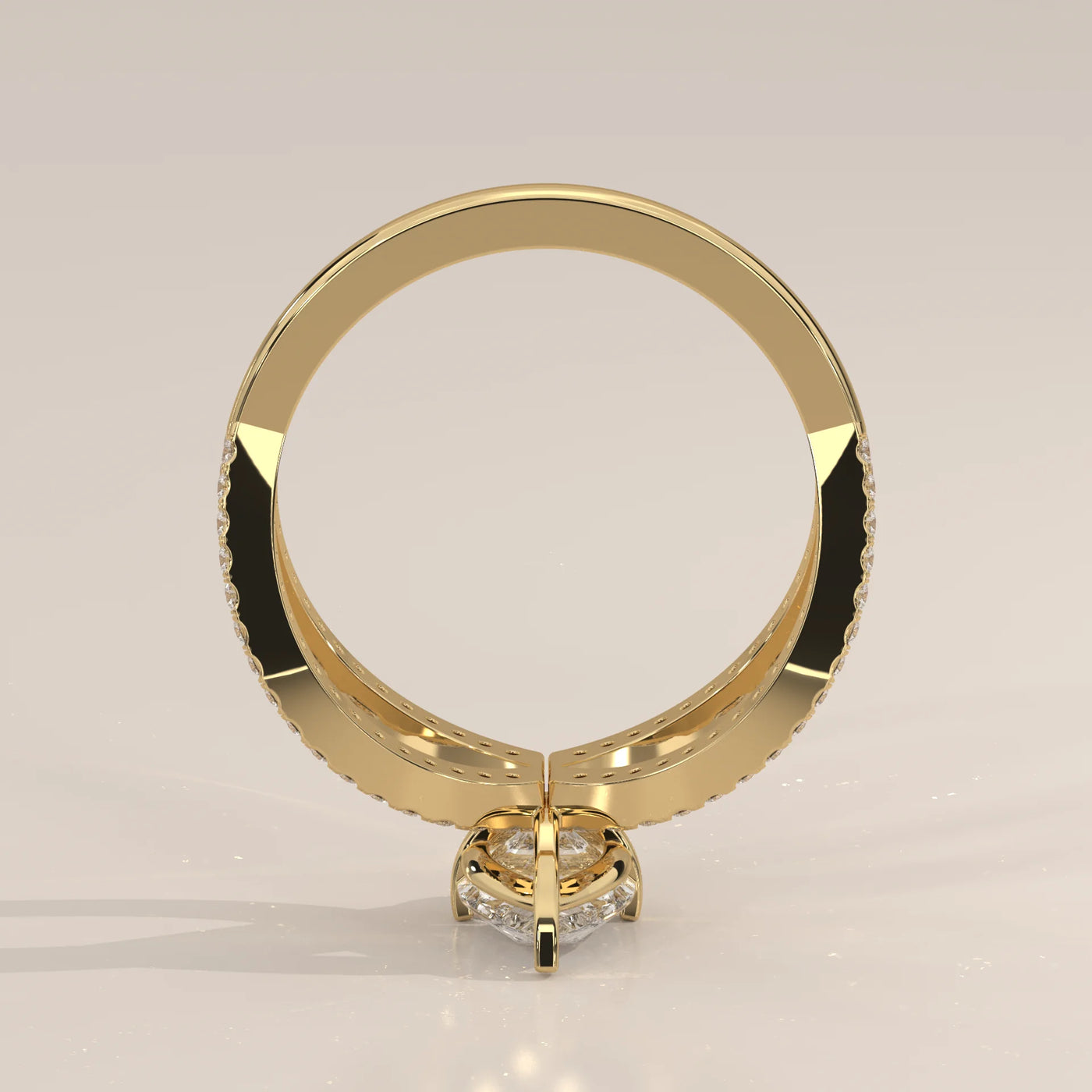 Front View: Pear Diamond Ring with Split Shank Setting in Yellow Gold – Lab Grown – Driona Jewels