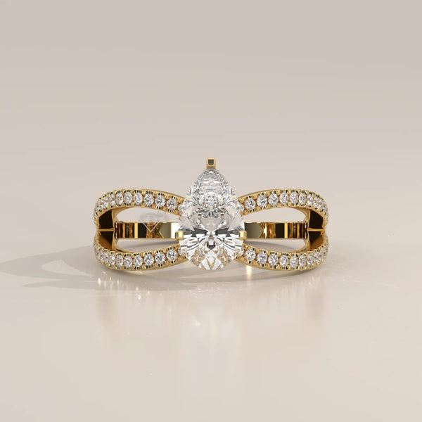 Side Profile: Pear Diamond Ring with Split Shank Setting in Yellow Gold – Lab Grown – Driona Jewels