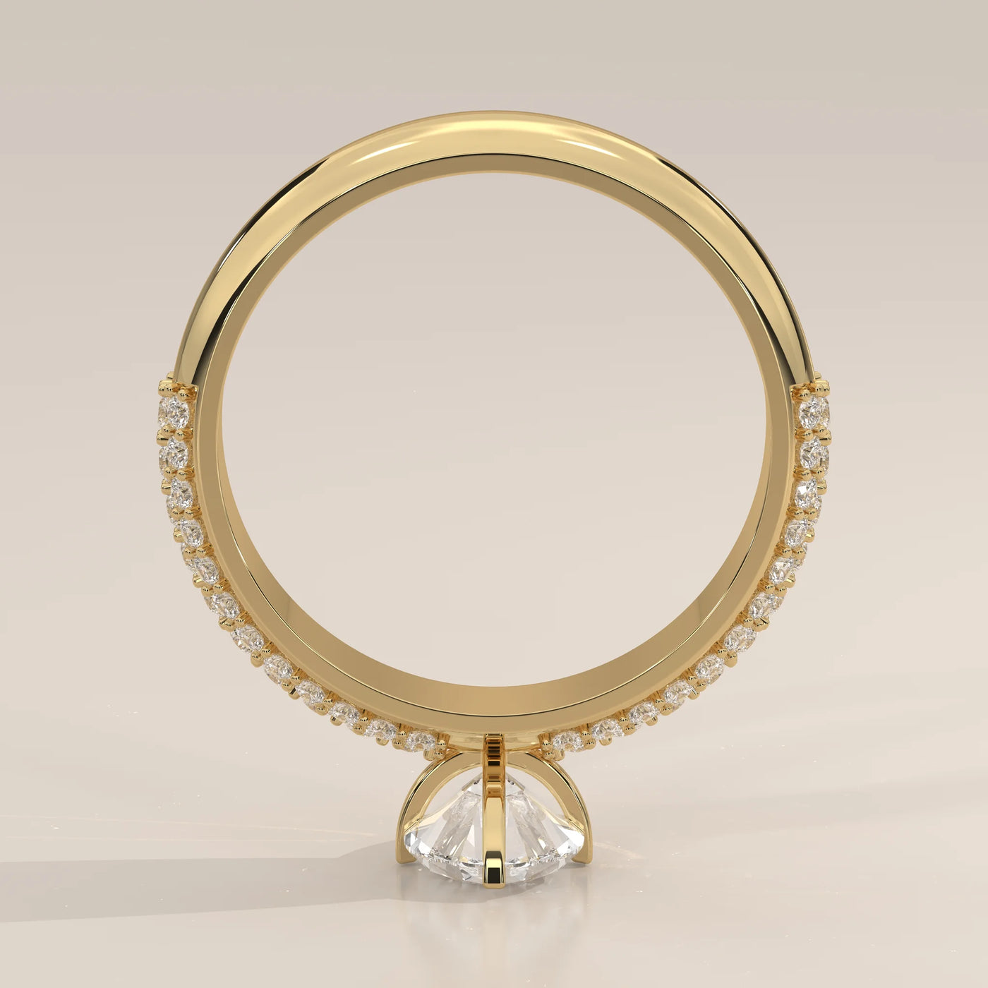 Front View: Pear Diamond Engagement Ring with Pavé Setting in Yellow Gold – Lab Grown – Driona Jewels