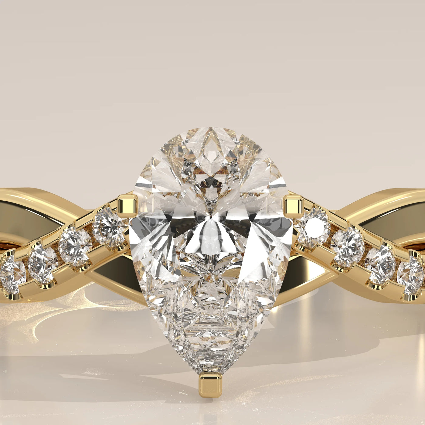 Stone Detail: Pear Lab Grown Diamonds in Twisted Setting – Yellow Gold – Driona Jewels