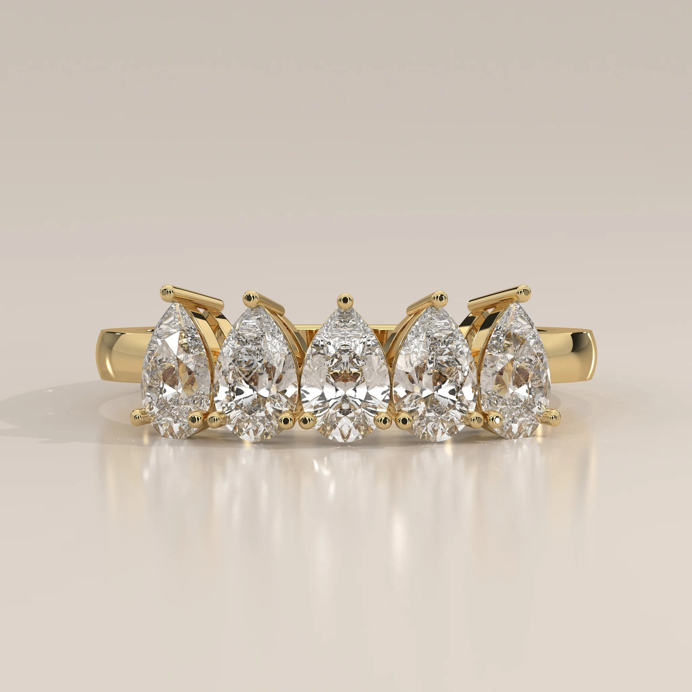 Side Profile: Pear Diamond Band with Prong Setting in Yellow Gold – Lab Grown – Driona Jewels