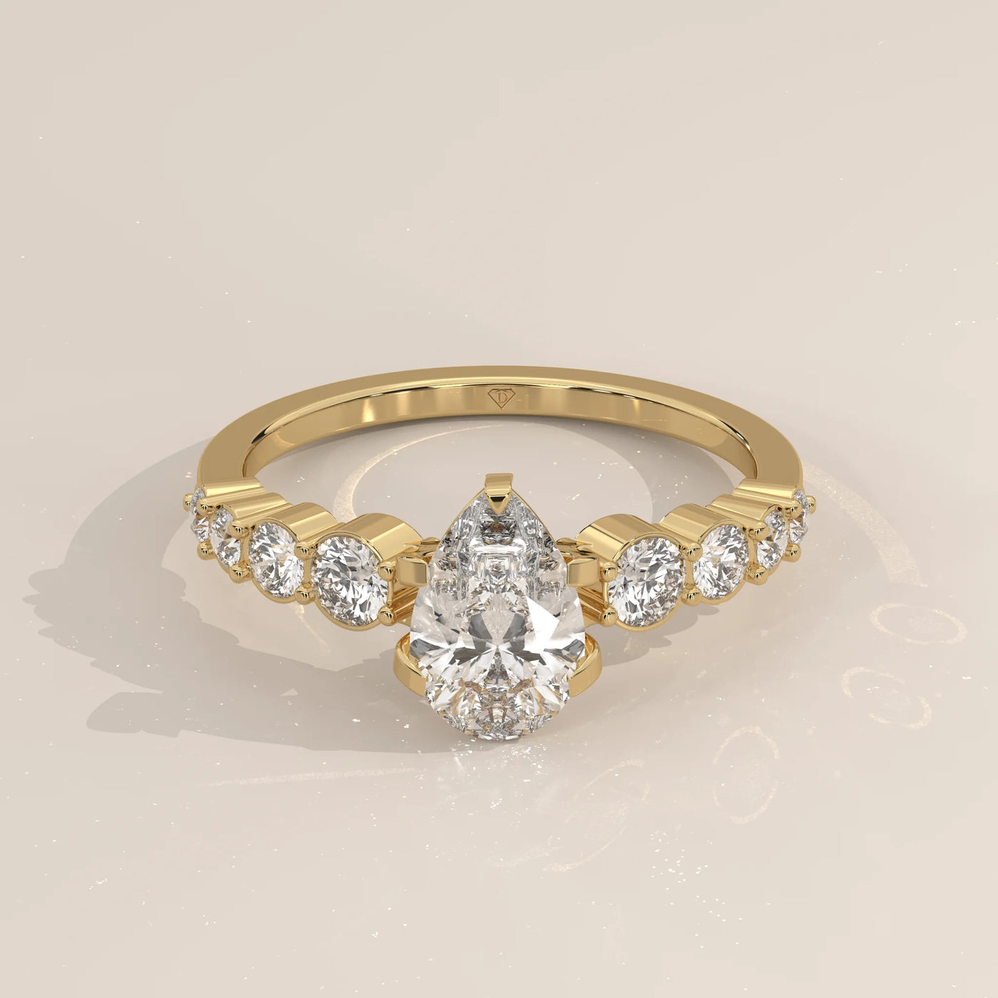 Three-Quarter View: Pear Diamond Engagement Ring with Prong Setting in Yellow Gold – Lab Grown – Driona Jewels