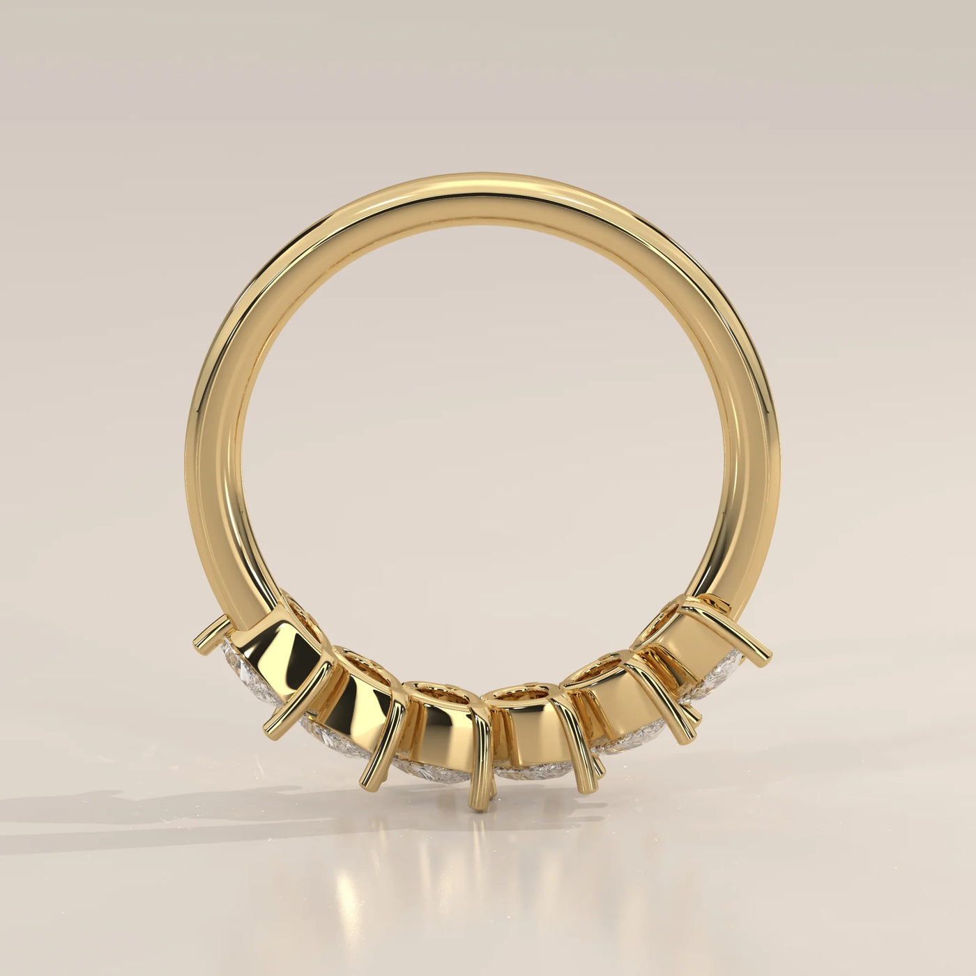 Front View: Pear Diamond Wedding Band with Prong Setting in Yellow Gold – Lab Grown – Driona Jewels
