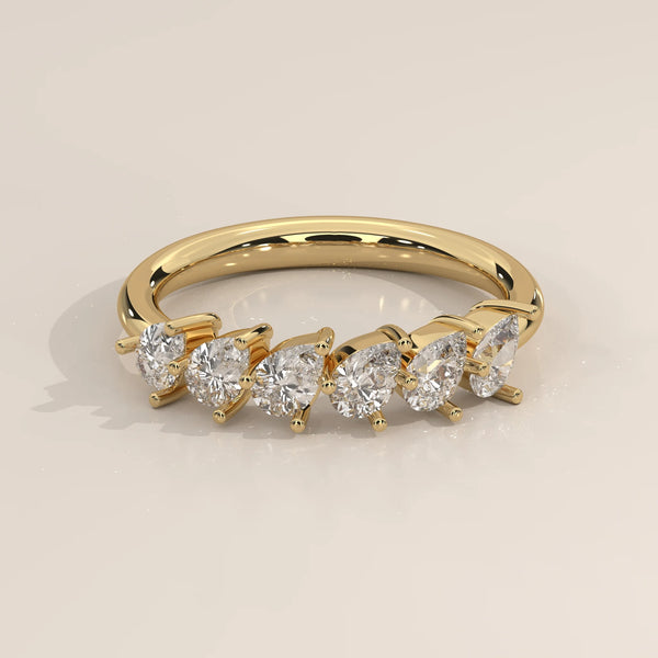 Three-Quarter View: Pear Diamond Wedding Band with Prong Setting in Yellow Gold – Lab Grown – Driona Jewels