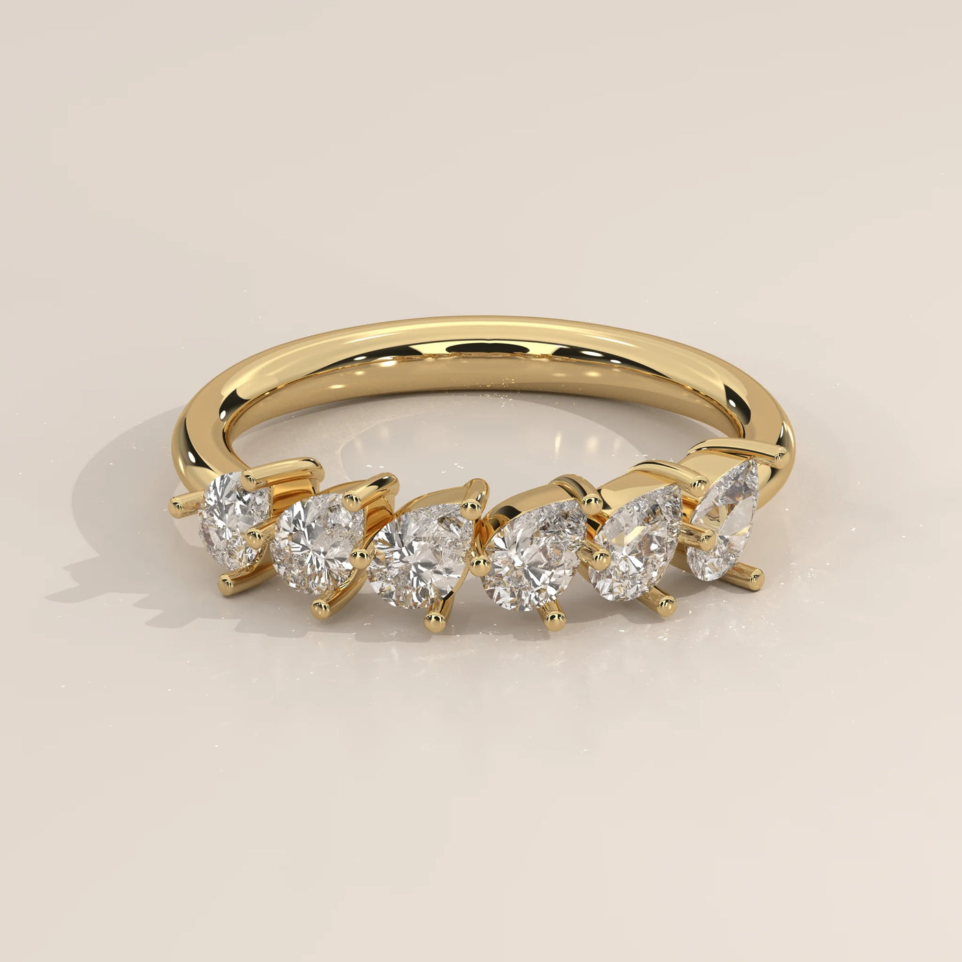 Three-Quarter View: Pear Diamond Wedding Band with Prong Setting in Yellow Gold – Lab Grown – Driona Jewels