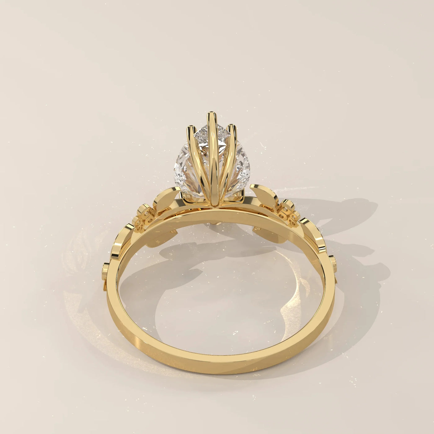 Back View: Pear Diamond Ring with Prong Setting in Yellow Gold – Lab Grown – Driona Jewels