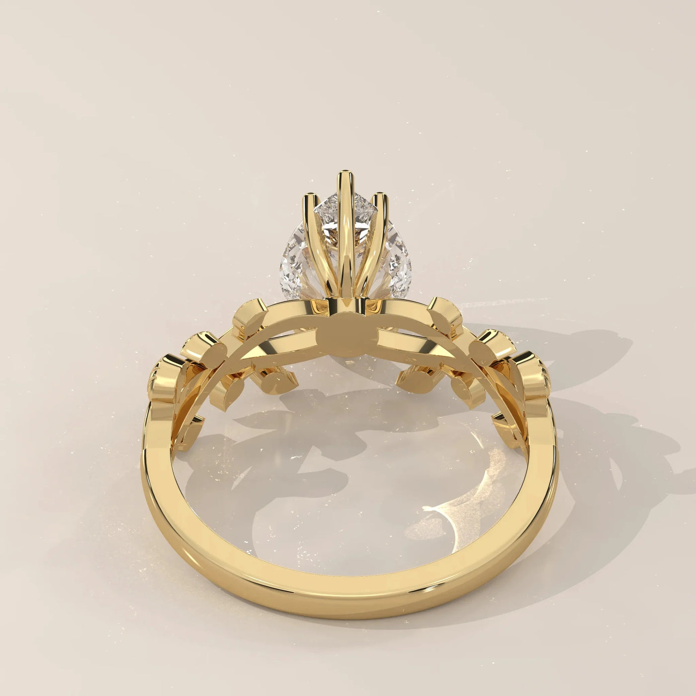 Back View: Pear Diamond Ring with Prong Setting in Yellow Gold – Lab Grown – Driona Jewels