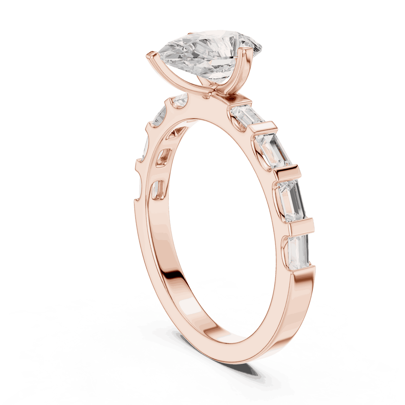 Pear Diamond Baguette Band Engagement Ring Rose Gold 18K | Lab Grown | Driona Jewels
