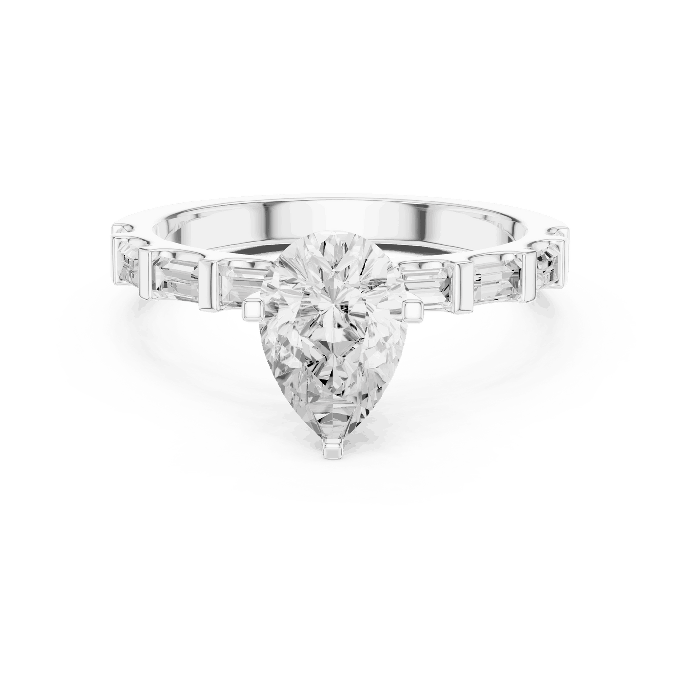 Pear Diamond Baguette Band Engagement Ring Rose Gold 18K | Lab Grown | Driona Jewels
