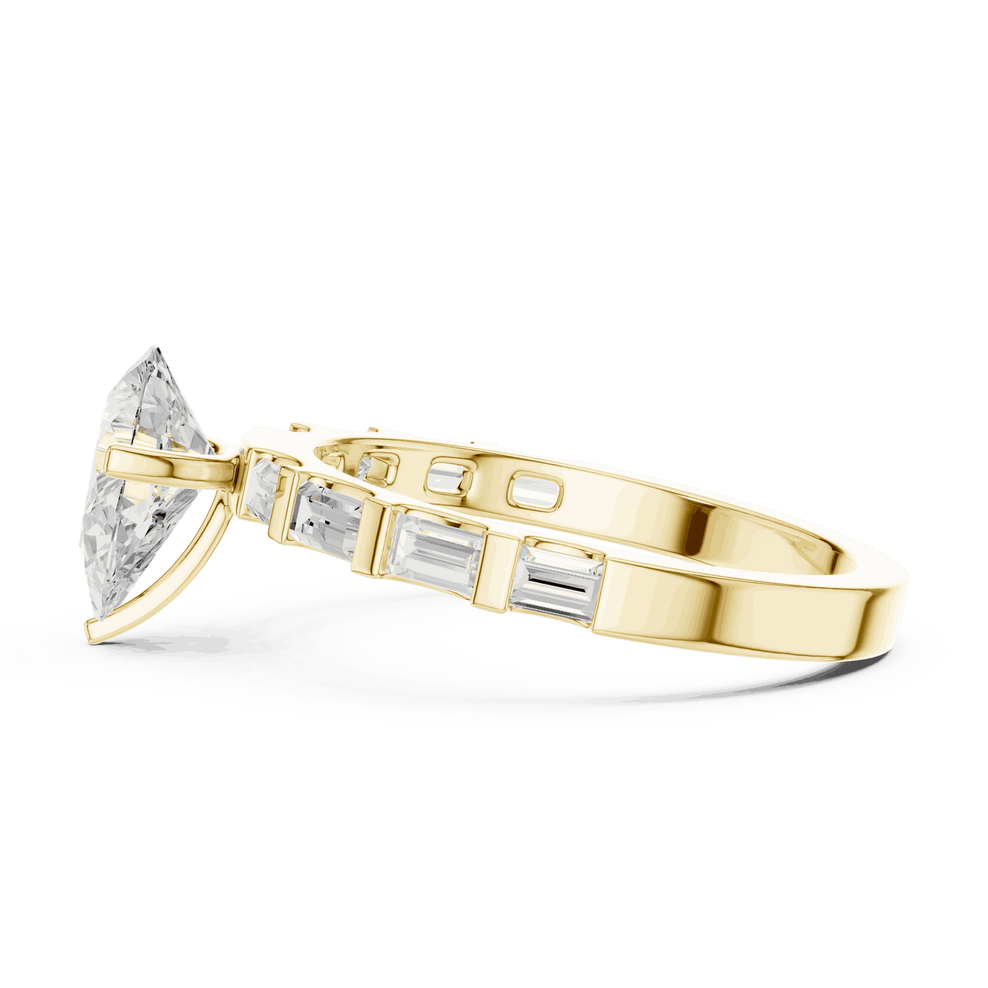 Pear Diamond Baguette Band Engagement Ring Rose Gold 18K | Lab Grown | Driona Jewels