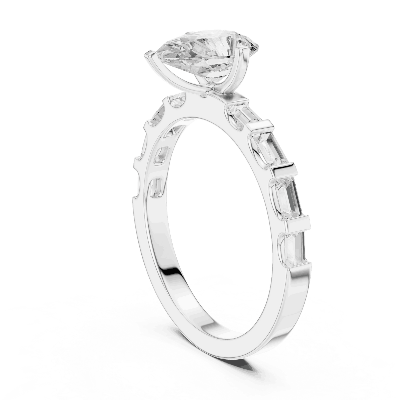 Pear Diamond Baguette Band Engagement Ring Rose Gold 18K | Lab Grown | Driona Jewels