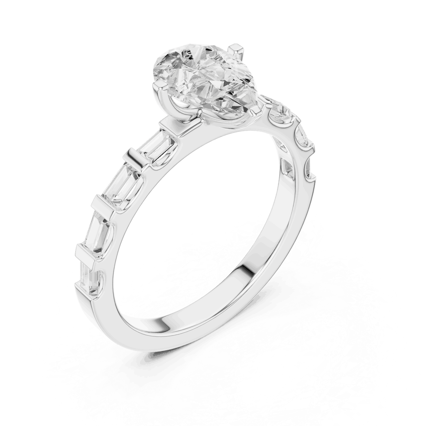 Pear Diamond Baguette Band Engagement Ring Rose Gold 18K | Lab Grown | Driona Jewels