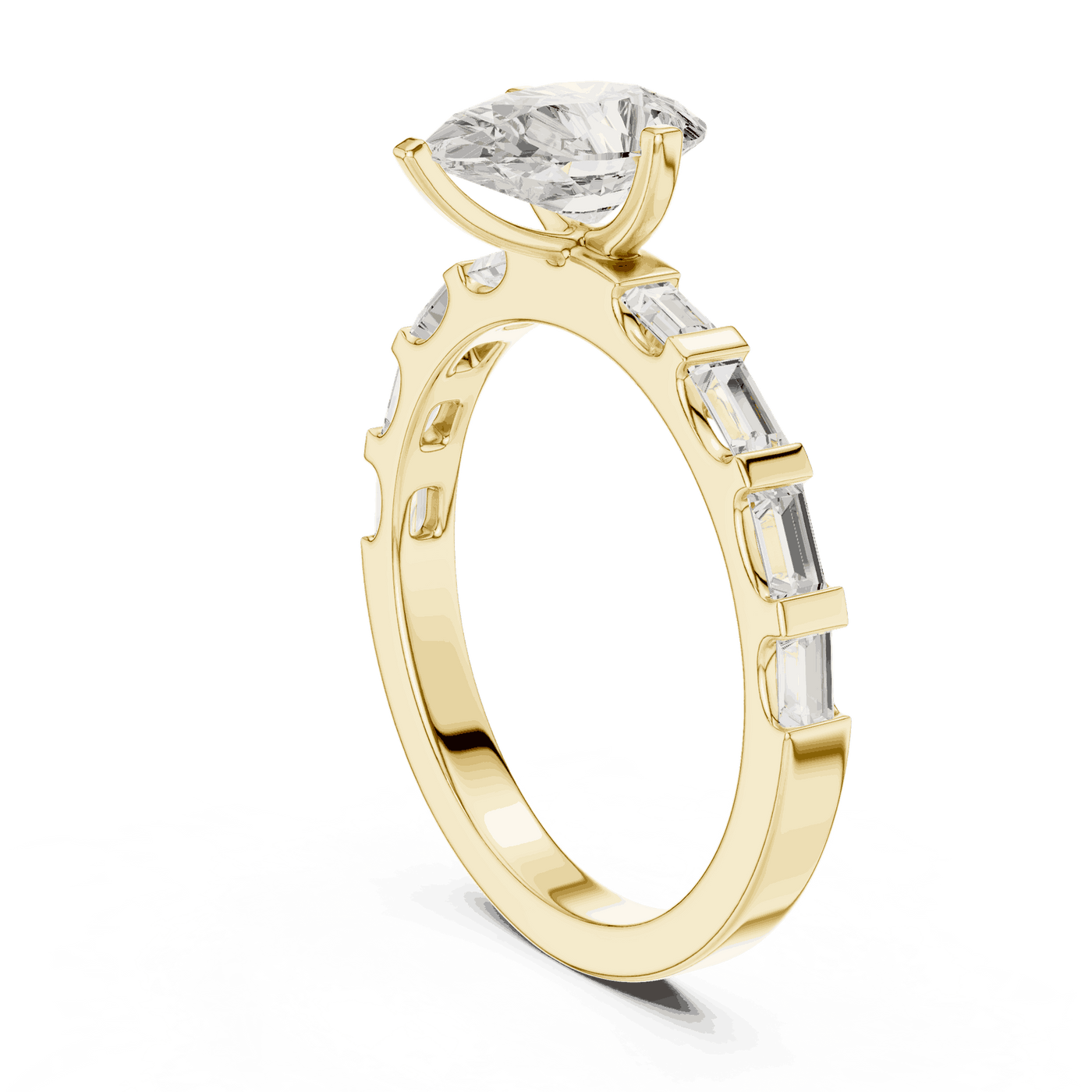 Pear Diamond Baguette Band Engagement Ring Rose Gold 18K | Lab Grown | Driona Jewels