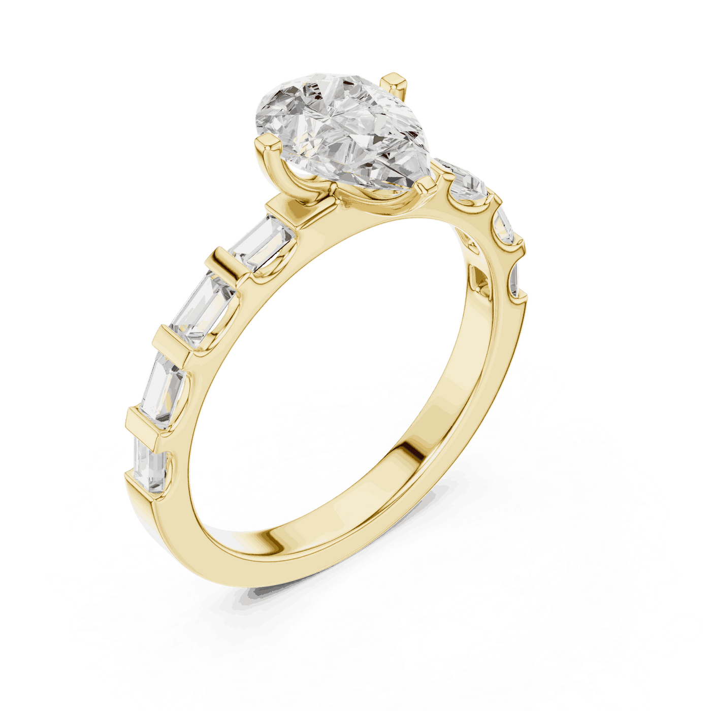 Pear Diamond Baguette Band Engagement Ring Rose Gold 18K | Lab Grown | Driona Jewels