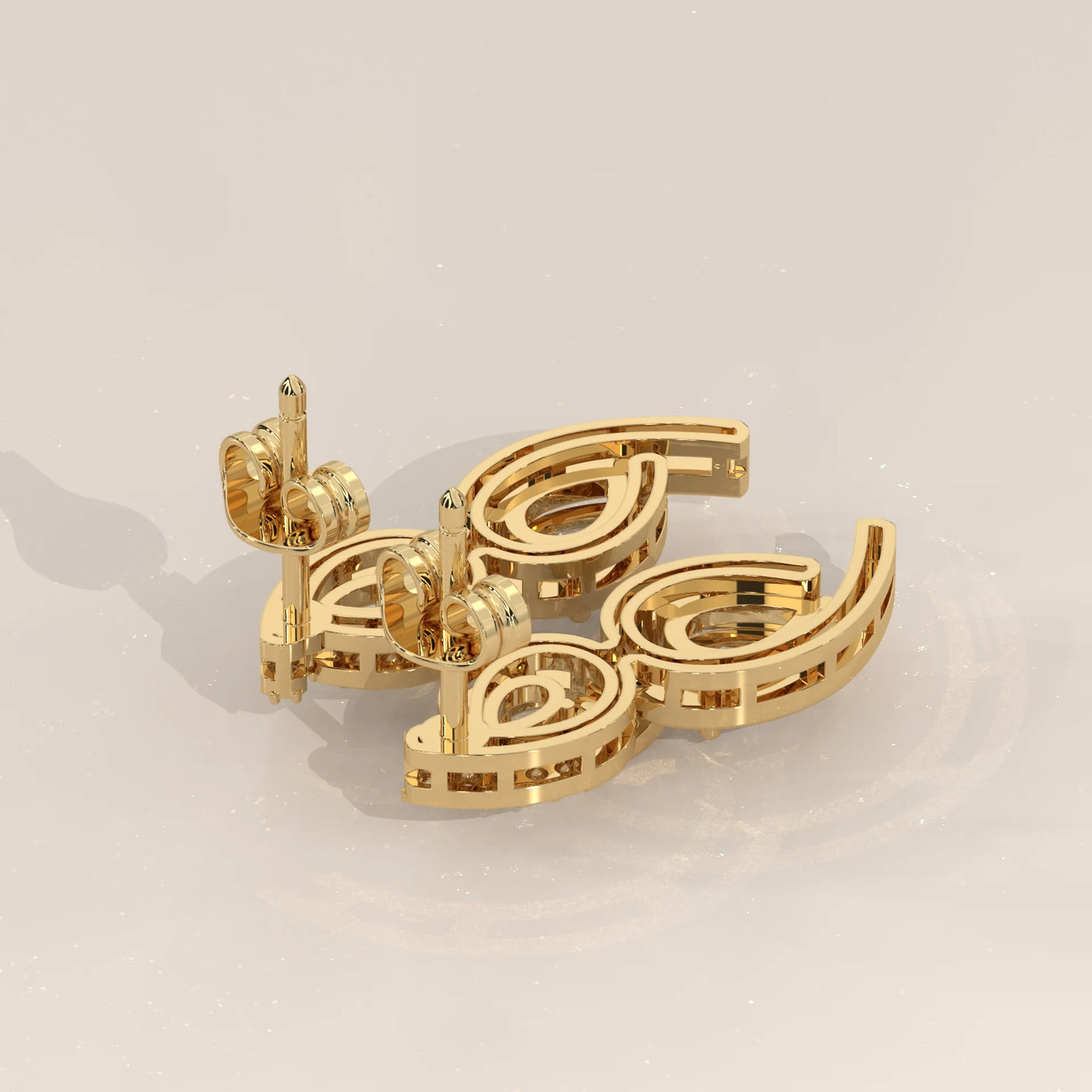 Angle View: Pear Diamond Drop Earrings with Prong Setting in Yellow Gold – Lab Grown – Driona Jewels