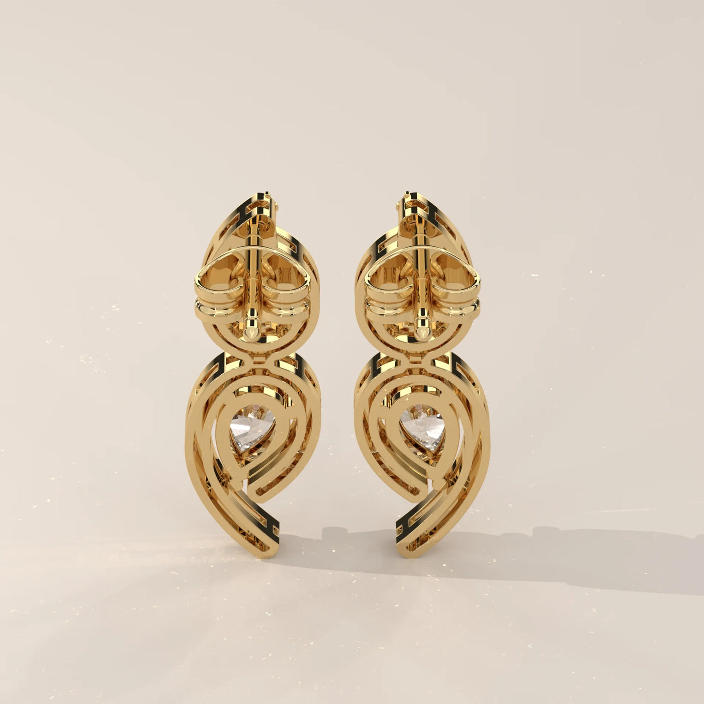 Back View: Pear Diamond Drop Earrings with Prong Setting in Yellow Gold – Lab Grown – Driona Jewels