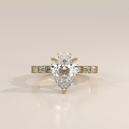 Side Profile: Pear Diamond Ring with Prong Setting in Yellow Gold – Lab Grown – Driona Jewels