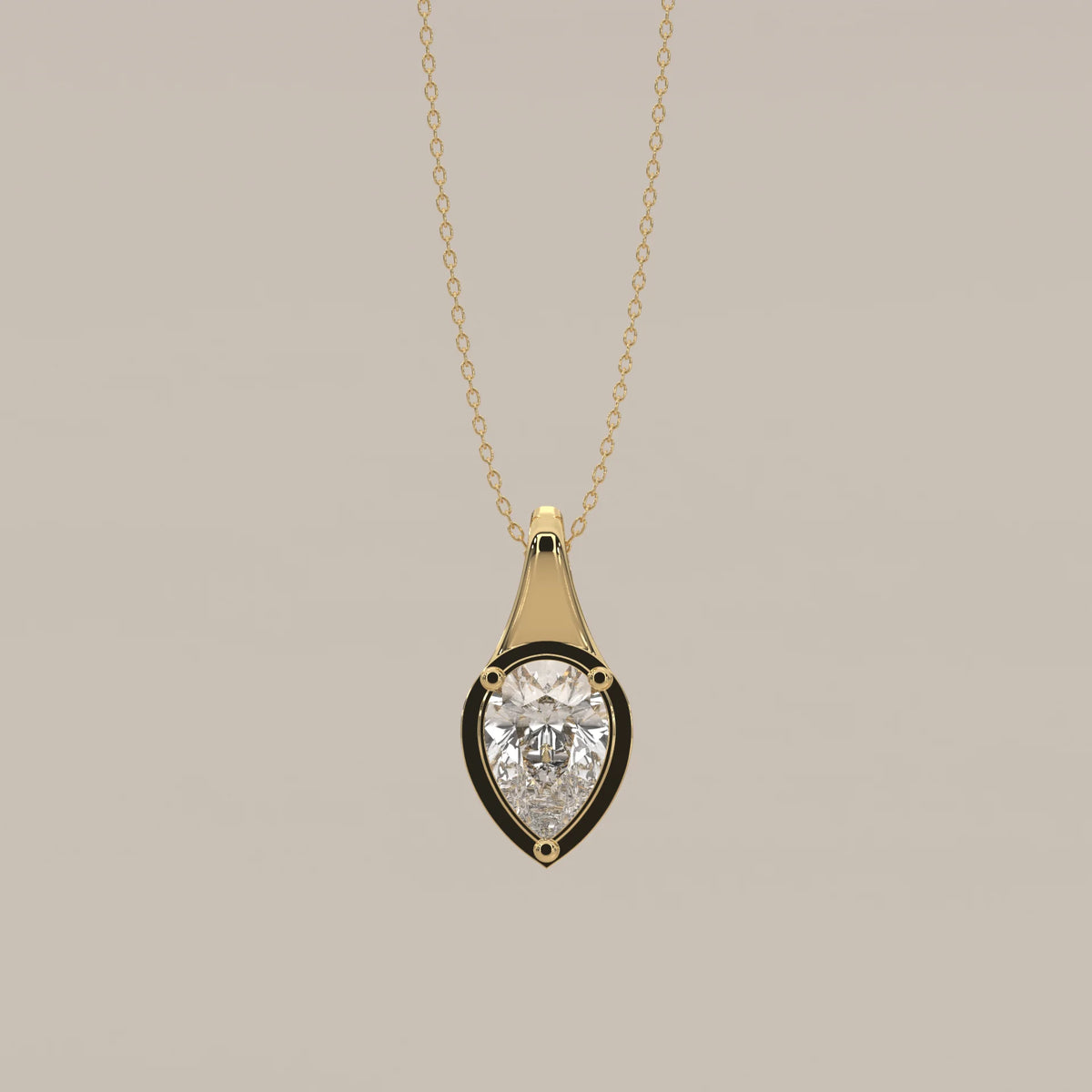 Pear Lab Grown Diamond Pendant in a Tapered Teardrop Frame in yellow gold, shown from the front.