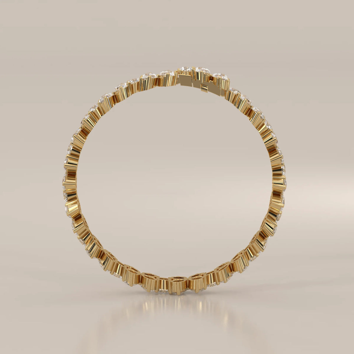 Pear Petal Flower Lab Grown Diamond Bracelet with Round Centres in yellow gold, shown from the side.
