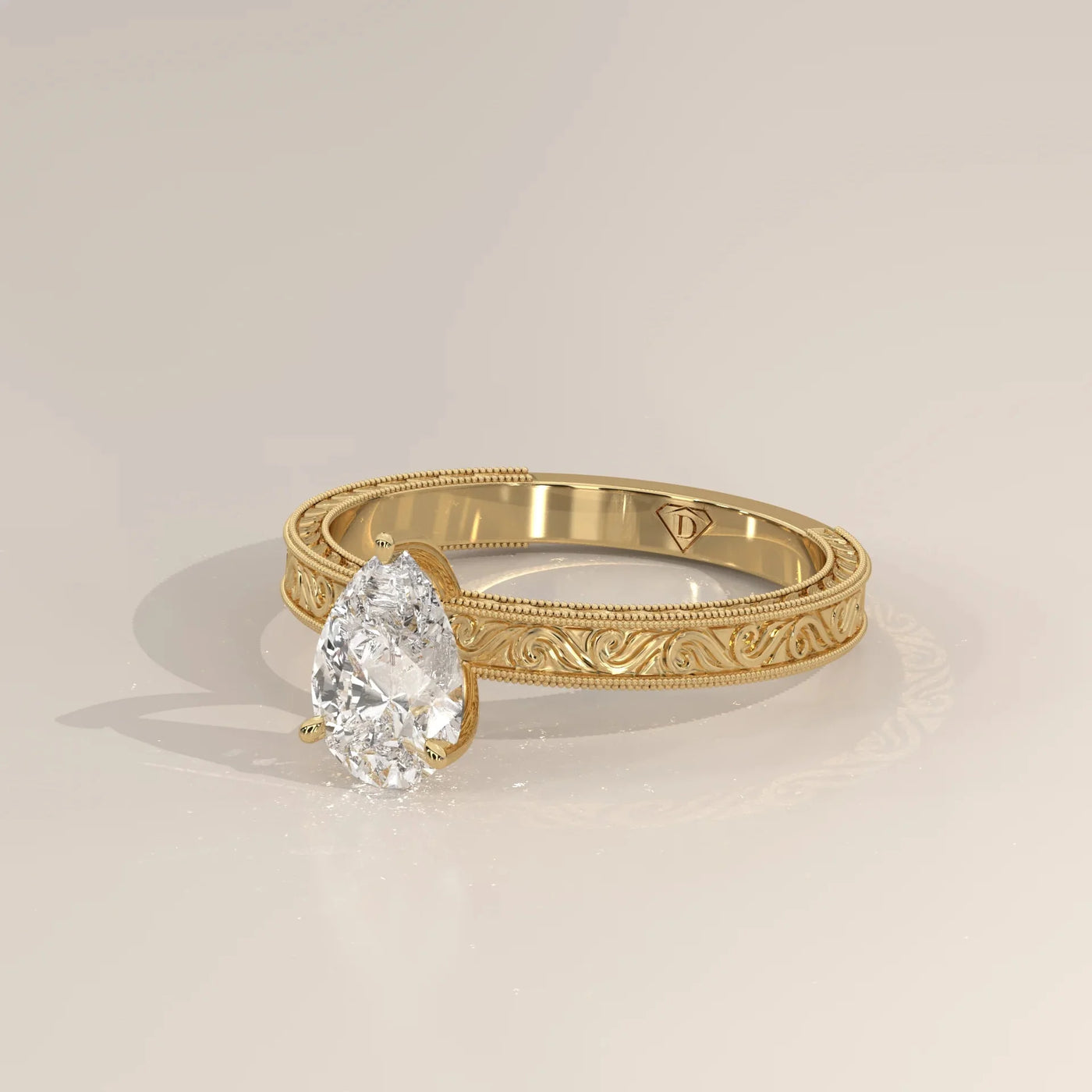 Side Profile: Pear Diamond Ring with Solitaire Setting in Yellow Gold – Lab Grown – Driona Jewels