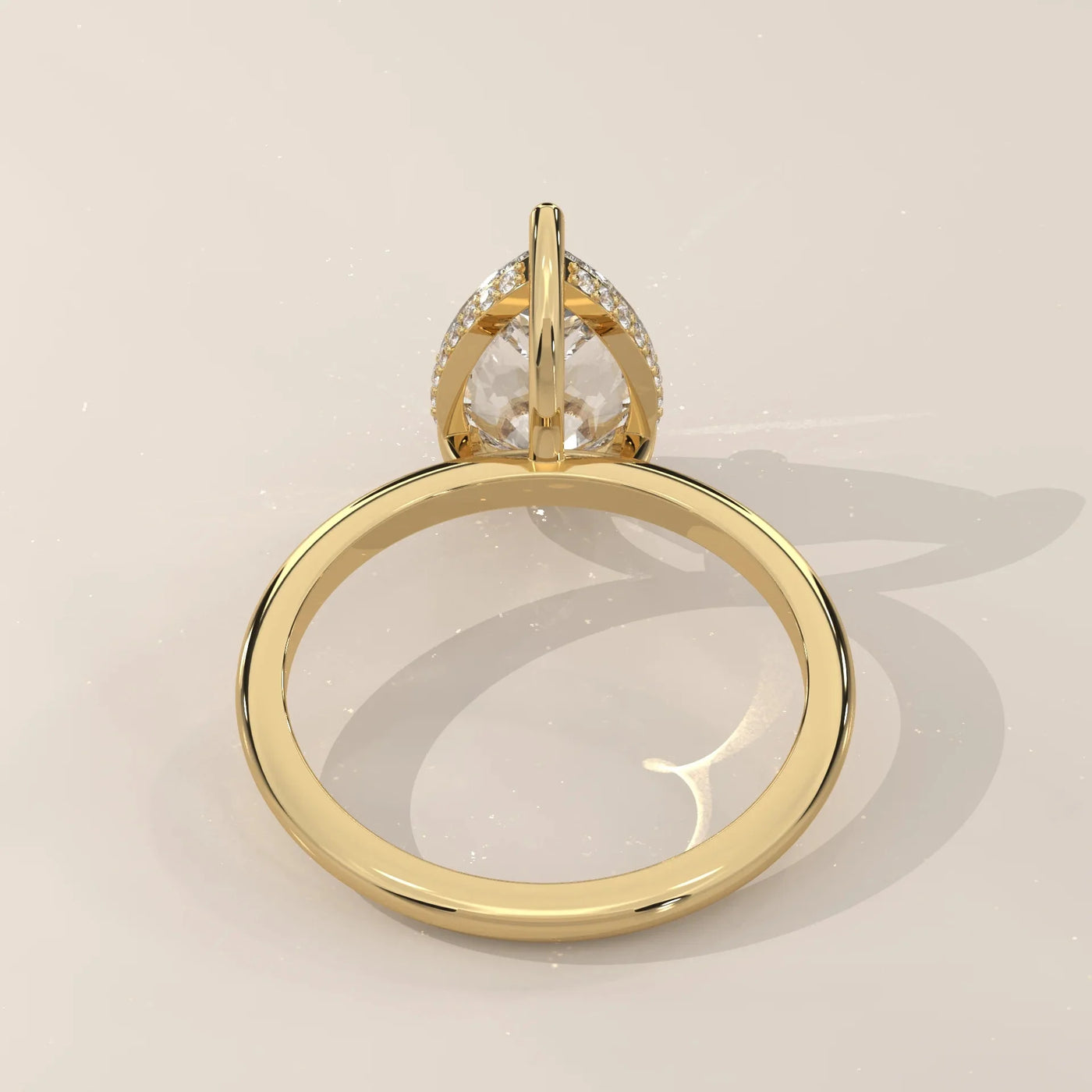 Back View: Pear Diamond Ring with Solitaire Setting in Yellow Gold – Lab Grown – Driona Jewels