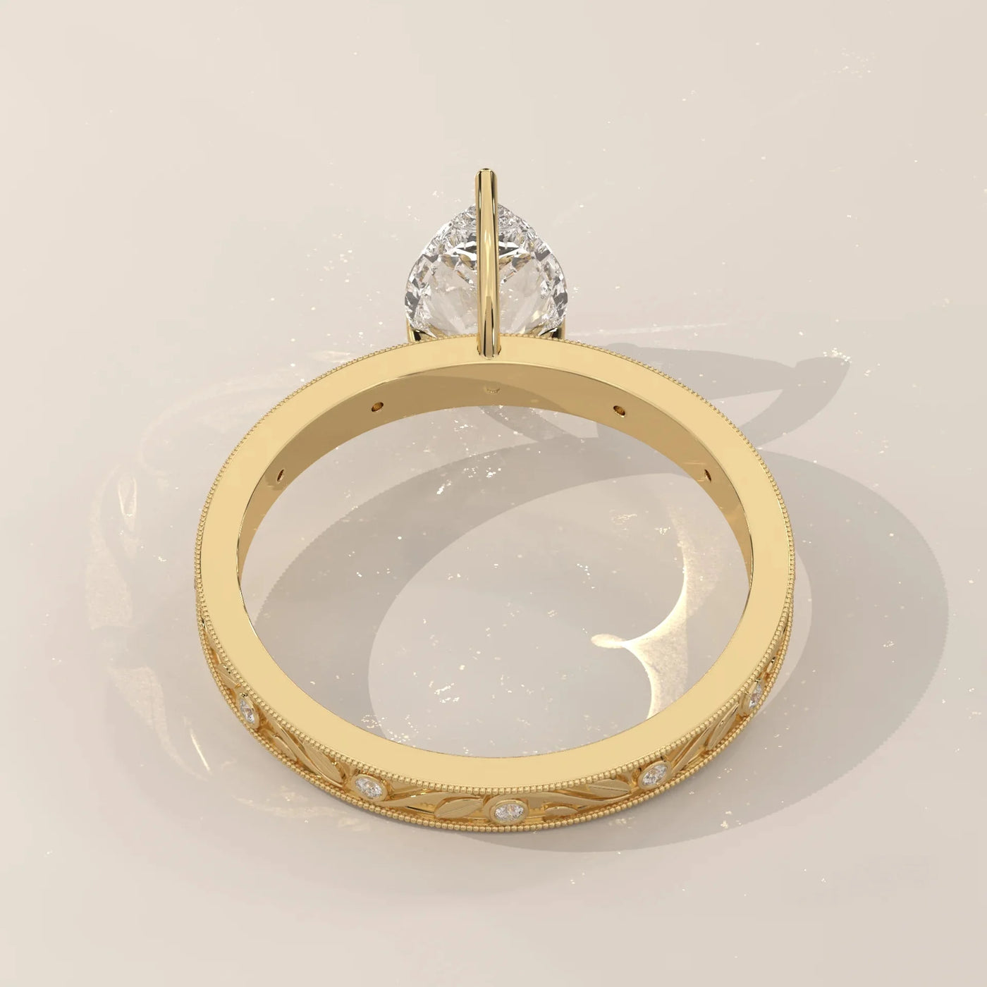 Side Profile: Pear Diamond Ring with Solitaire Setting in Yellow Gold – Lab Grown – Driona Jewels