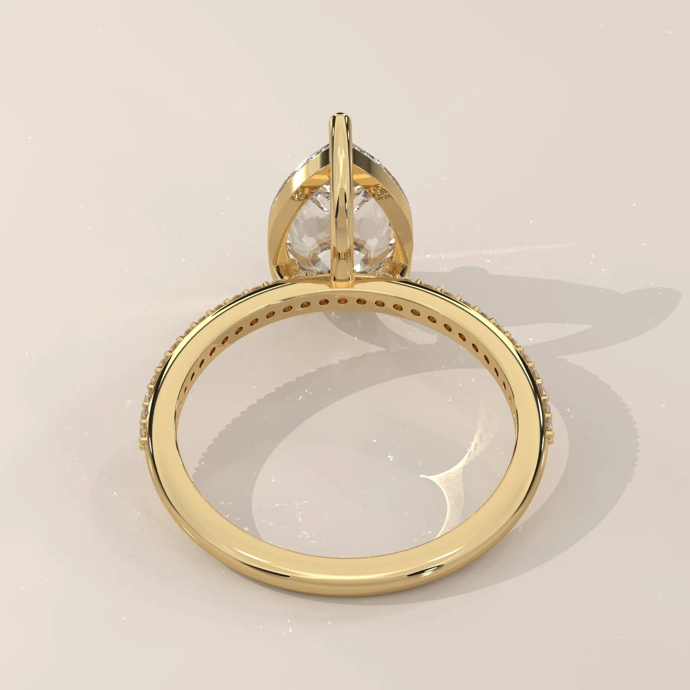 Side Profile: Pear Diamond Engagement Ring with Pavé Setting in Yellow Gold – Lab Grown – Driona Jewels