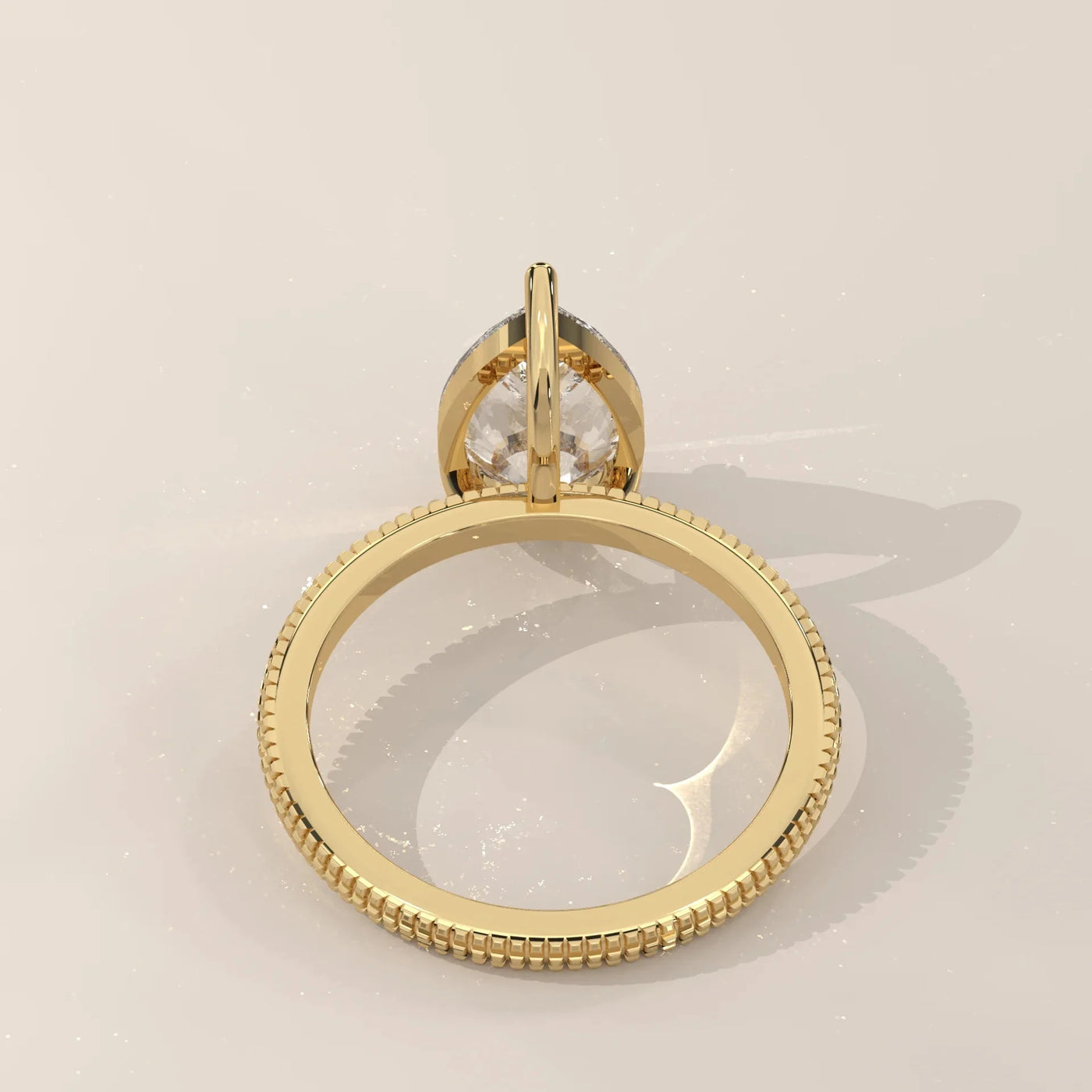 Side Profile: Pear Diamond Ring with Solitaire Setting in Yellow Gold – Lab Grown – Driona Jewels