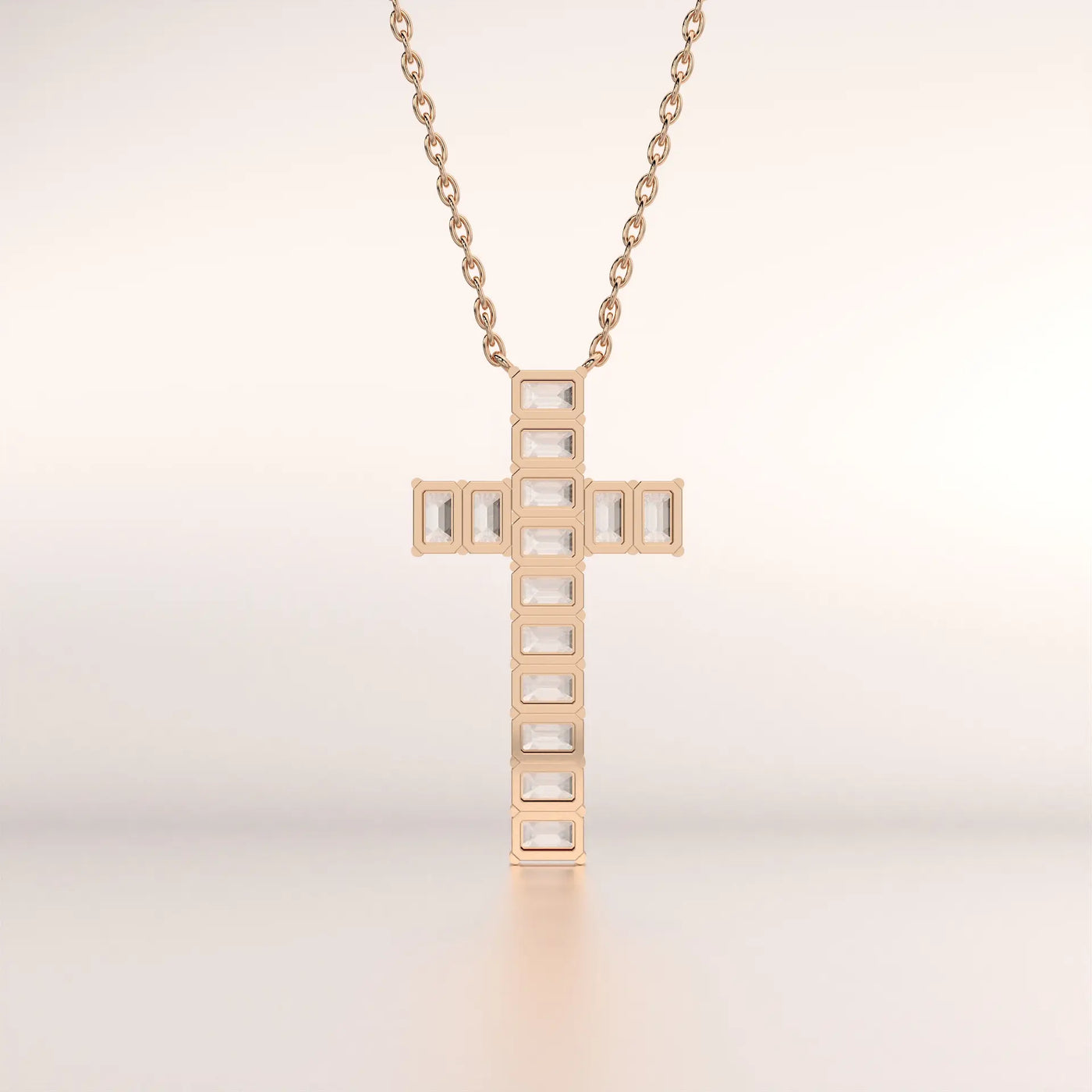 pendant baguette diamond rose gold 14k front