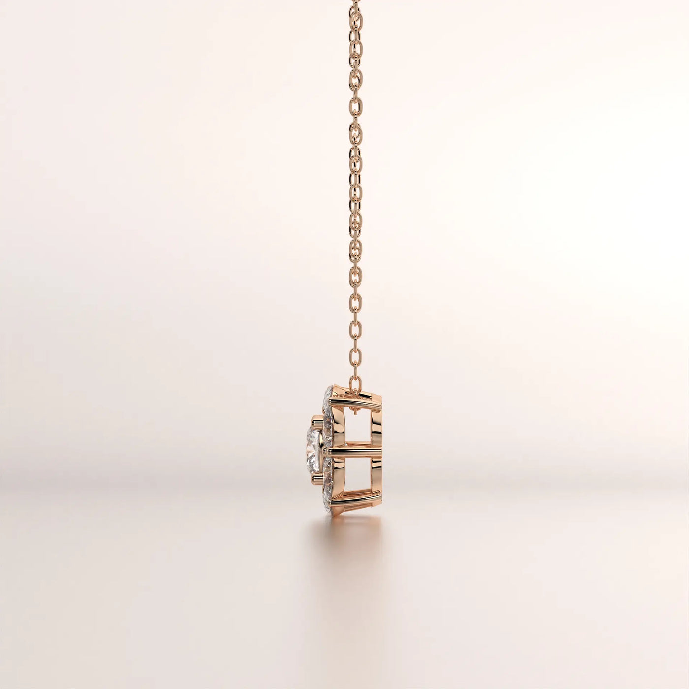 pendant halo diamond rose gold 14k side