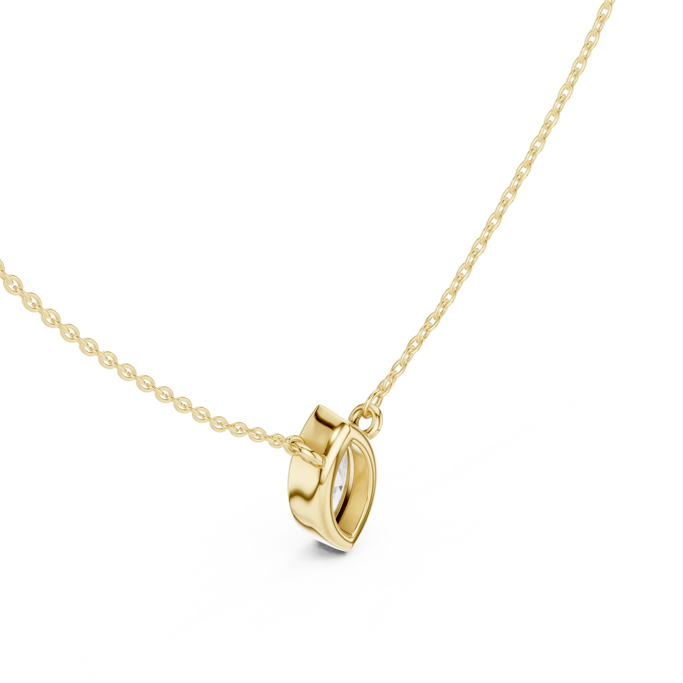 Flat Lay: Heart Diamond Pendant with Bezel Setting in 14k Gold - Lab Grown - Driona Jewels