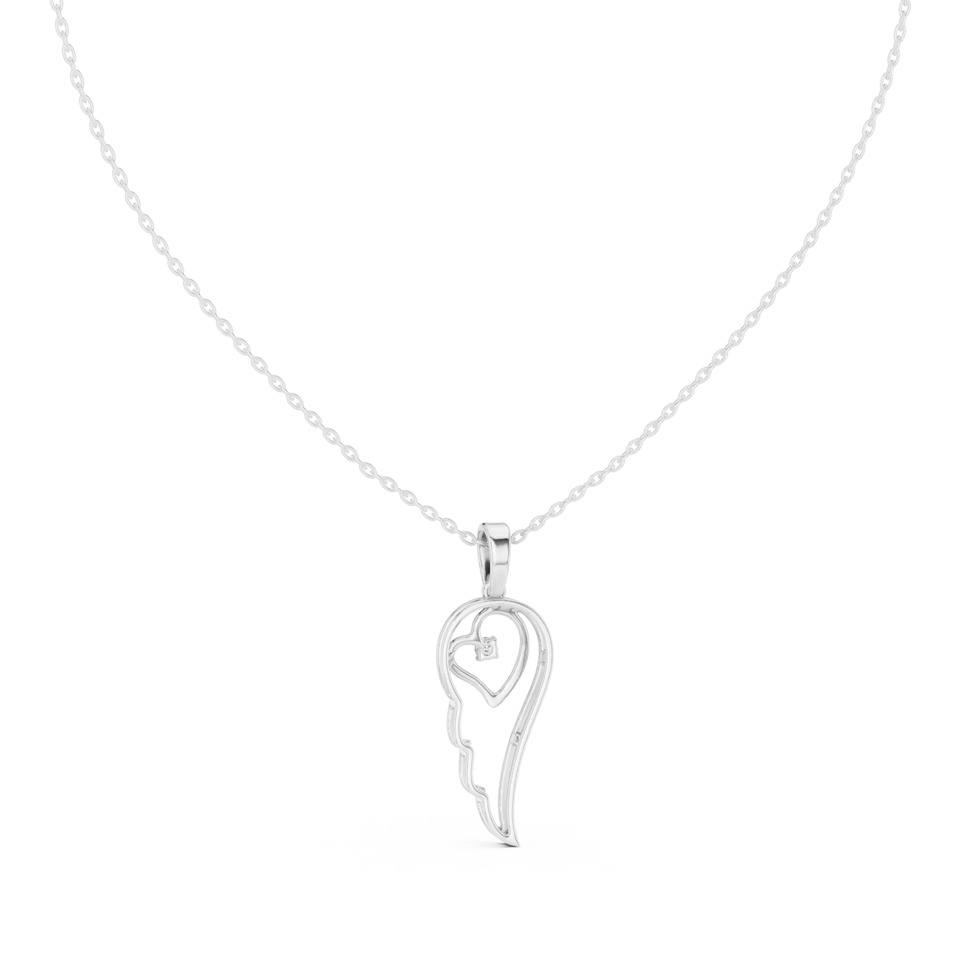 Front-View: Heart Diamond Pendant with Solitaire Setting in 14k White Gold - Lab Grown - Driona Jewels