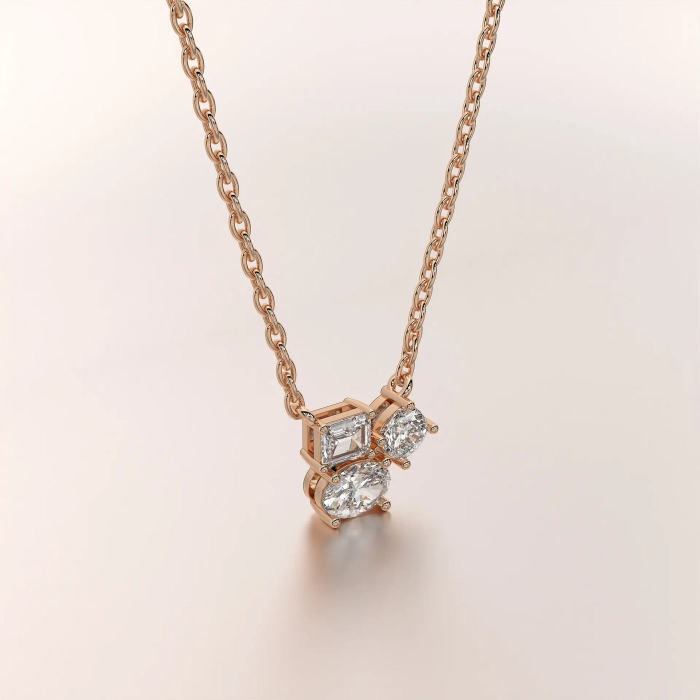 pendant multi stone diamond rose gold base front