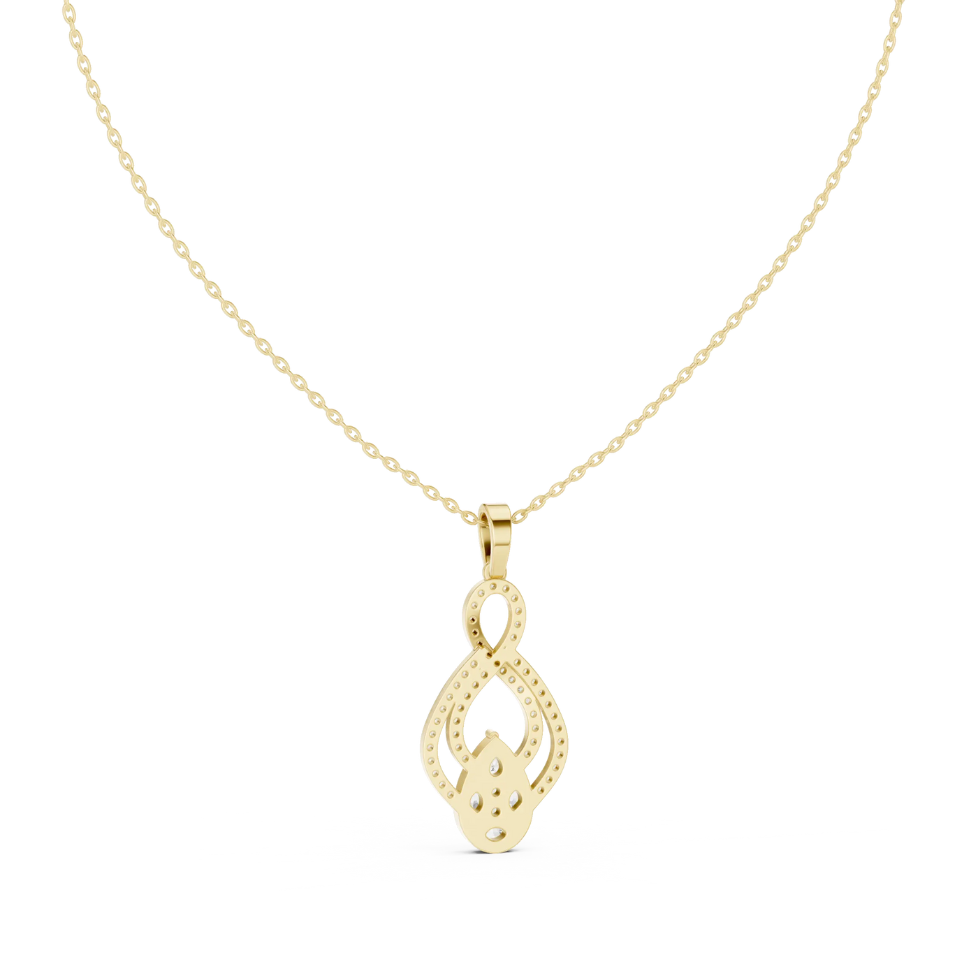 Front-view: Oval Diamond Pendant with Pave Setting in 14k Yellow Gold - Lab Grown - Driona Jewels