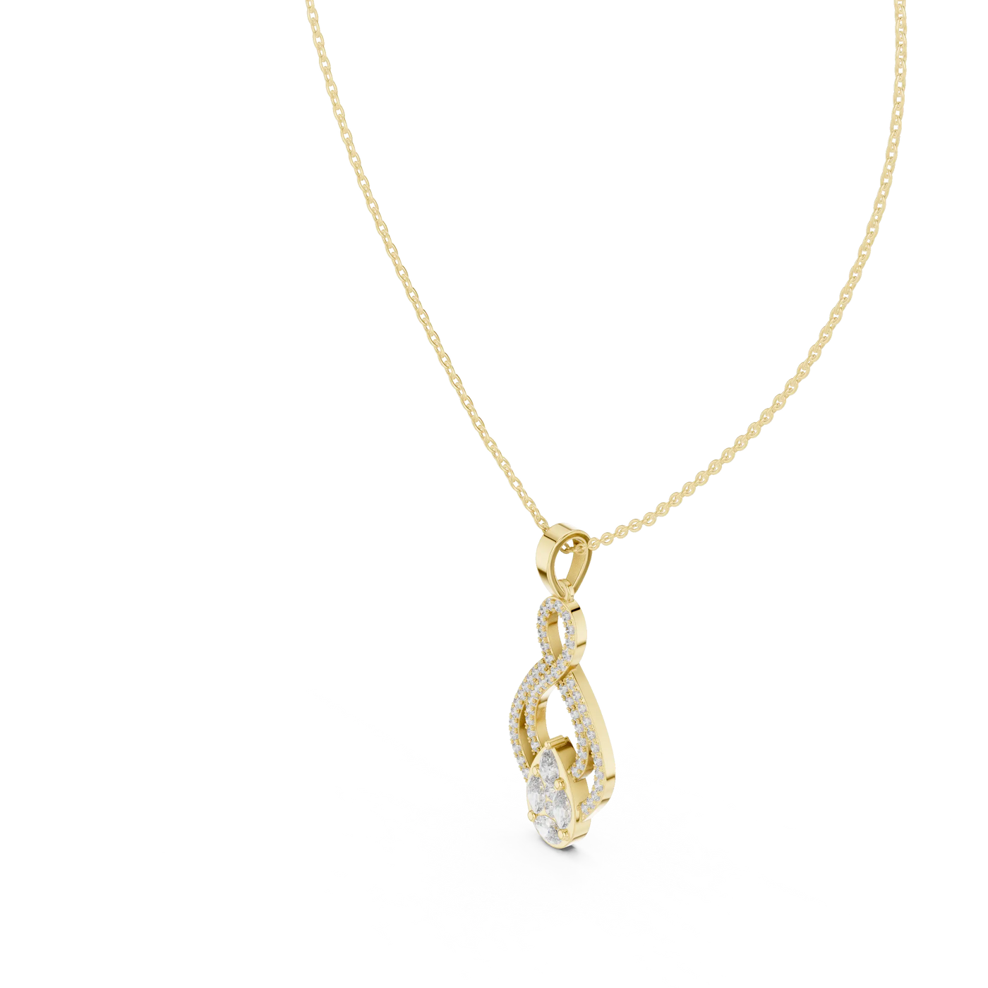 Front-View: Pear Cut Diamond Pendant with Halo Setting in 14k Yellow Gold - Lab Grown - Driona Jewels