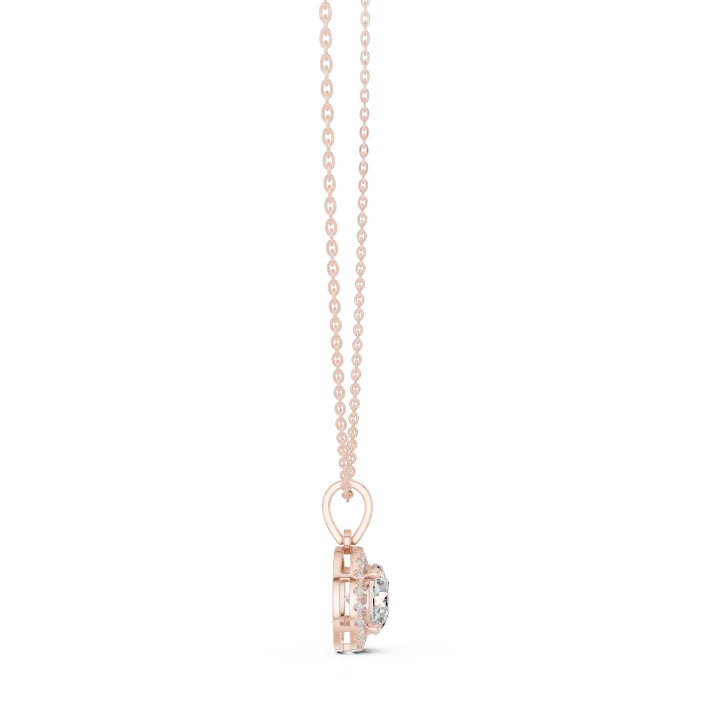 Front-view: Princess Diamond Pendant with Prong Setting in 14k Rose Gold - Lab Grown - Driona Jewels