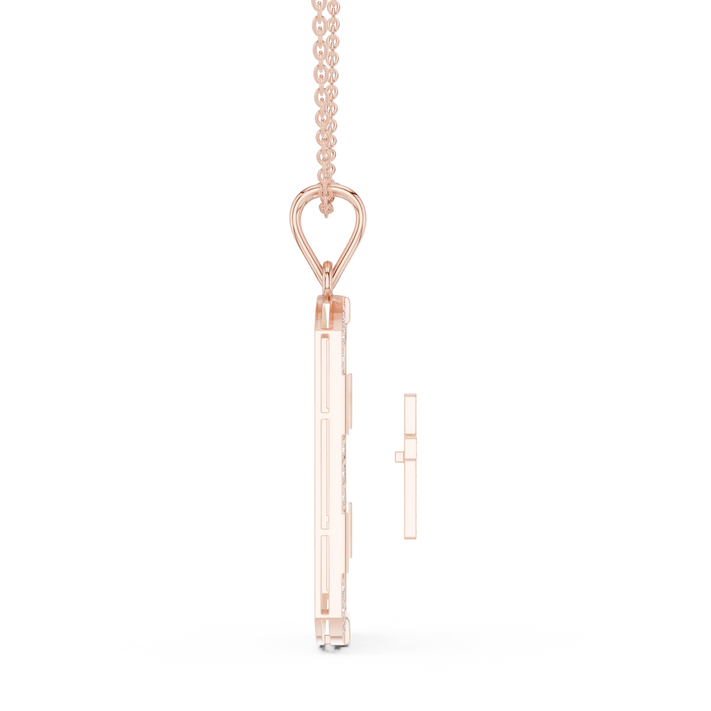 Side-Profile: Princess Diamond Pendant with Prong Setting in 14k Rose Gold - Lab Grown - Driona Jewels