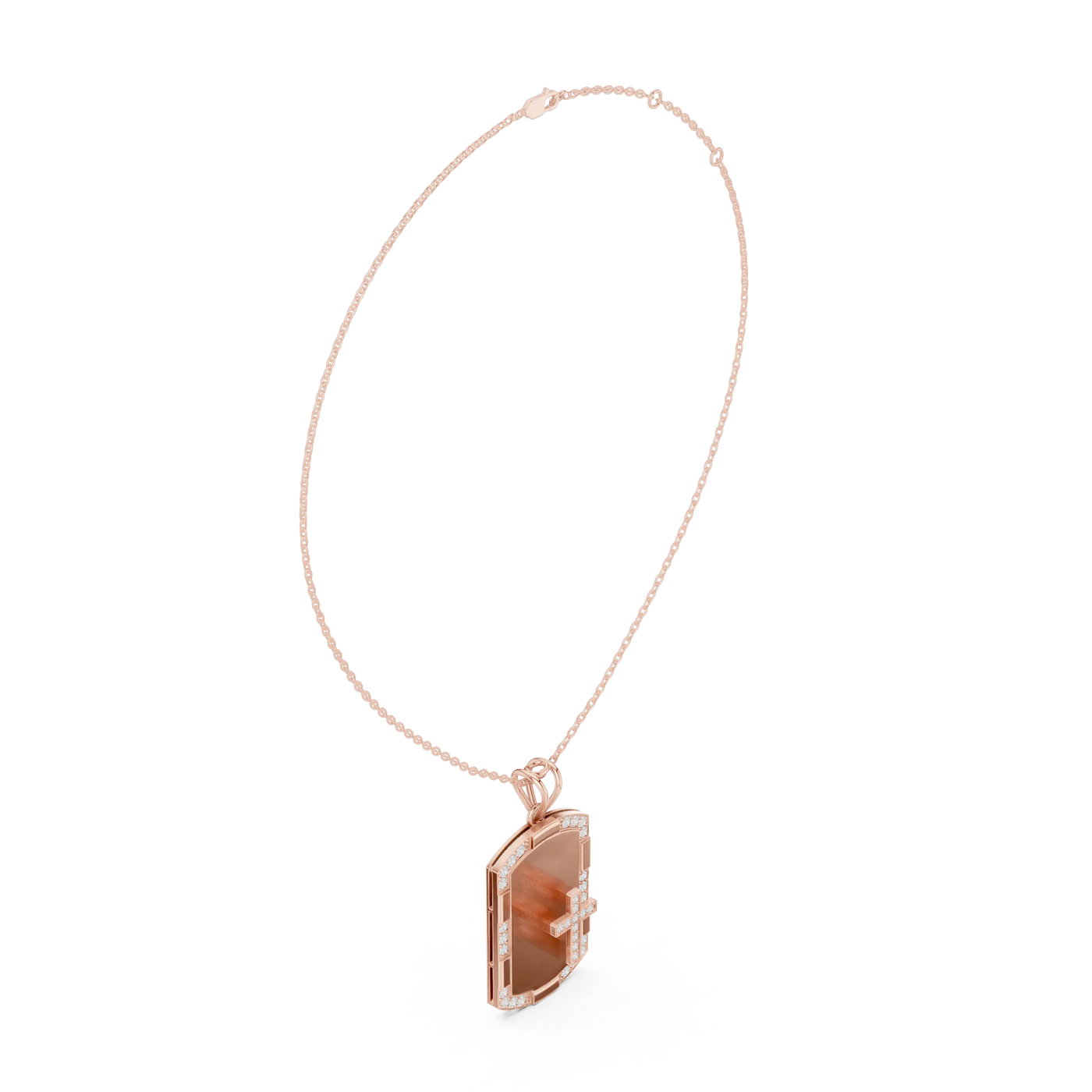 Three-quarter-view: Princess Cut Diamond Pendant with Prong Setting in 14k Rose Gold - Lab Grown - Driona Jewels